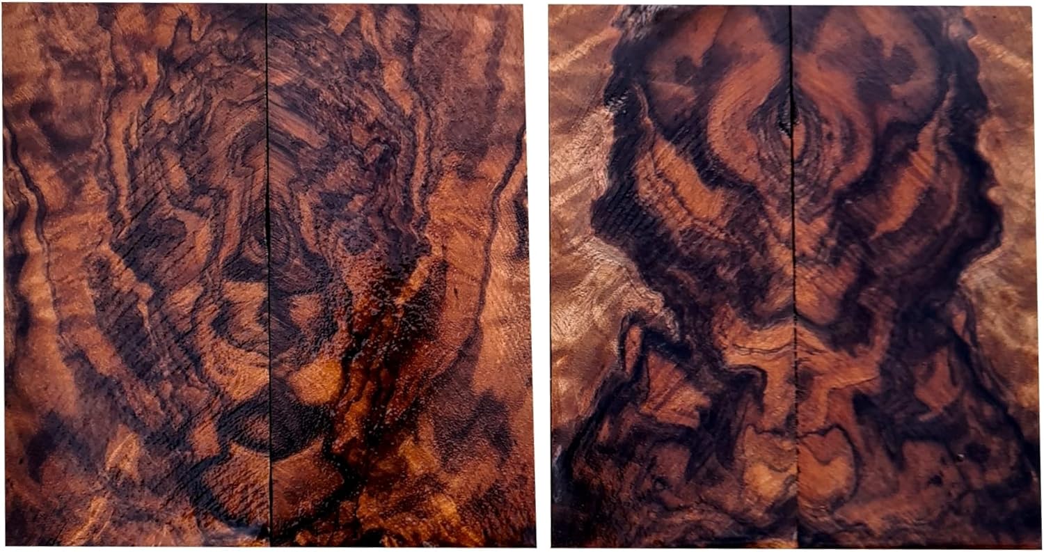 ozul Turksih Burl Walnut Knife Handle Set of 2, Knife maker gift