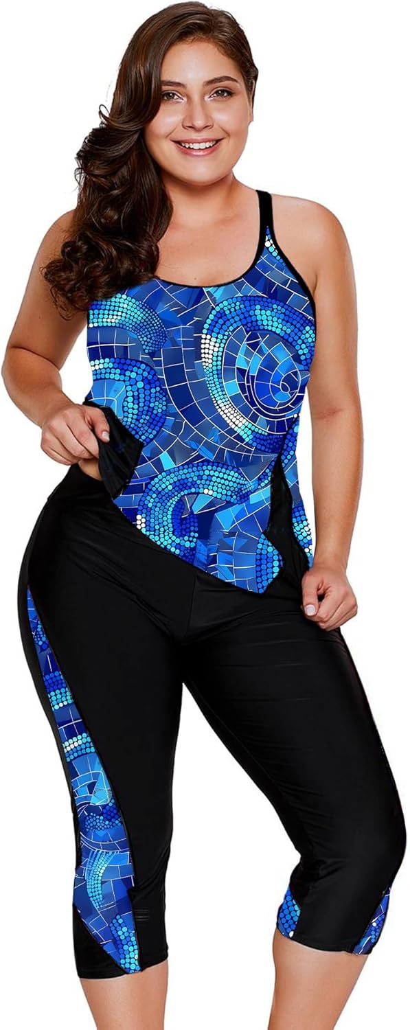 LALAGEN Womens Plus Size Swimsuits 2025 Modest Rash Guard Capris Tankini Bathing Suits Two Piece Bathing Suit Swimwear