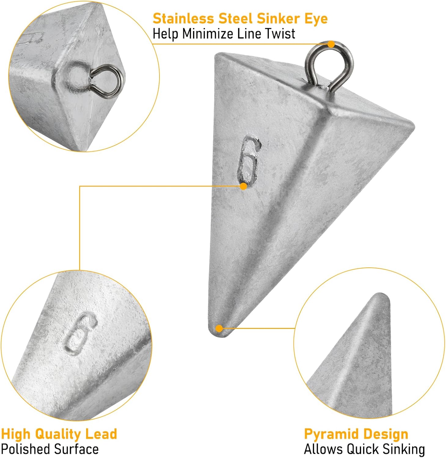 Dr.Fish Pyramid Sinkers Saltwater Lead Fishing Weight 1oz-32oz/2LB Triangle Surf Fishing Bank River Catfishing Pompano