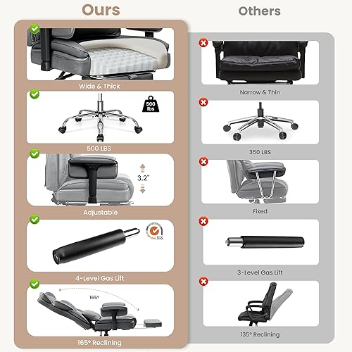 Miniatura 3 de Silla ergonómica de oficina en casa con reposapiés, sillas de escritorio de respaldo alto para personas pesadas, sillas de oficina ejecutivas