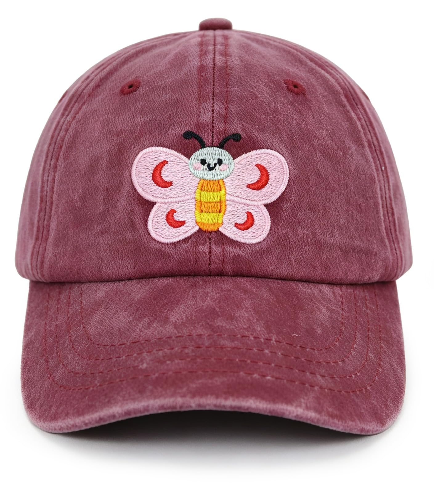 Butterfly Hats for Girls Boys Age 3-10, Adjustable Washed Vintage Embroidered Kids Baseball Cap