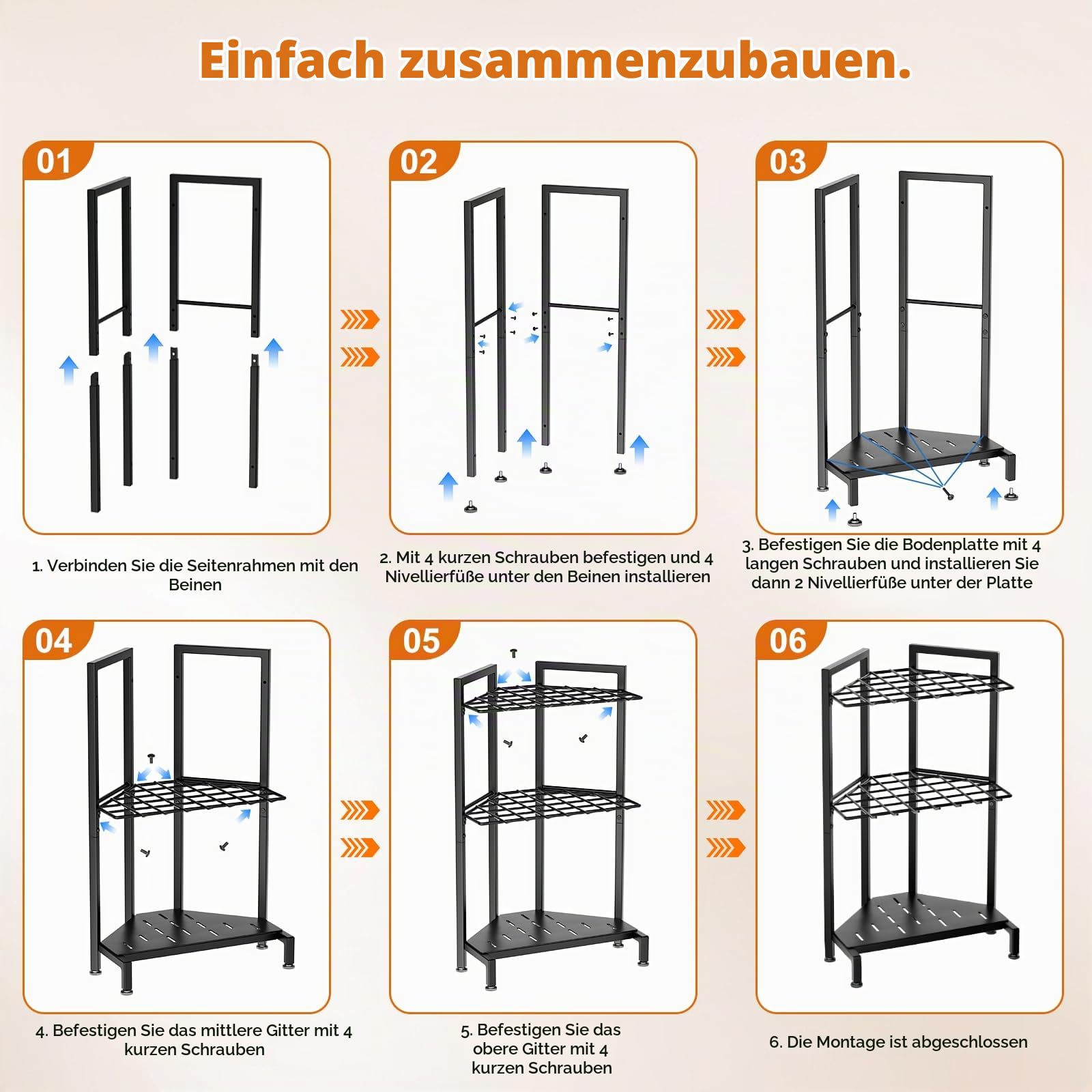 Gartengeräte-Organizer mit 3 Ebenen aus Metall, Lagerung für Schuppen, Gartengeräte mit langen Stielen, Rechen, Besen, Garage, Patio, Terrasse, Innen und Außen