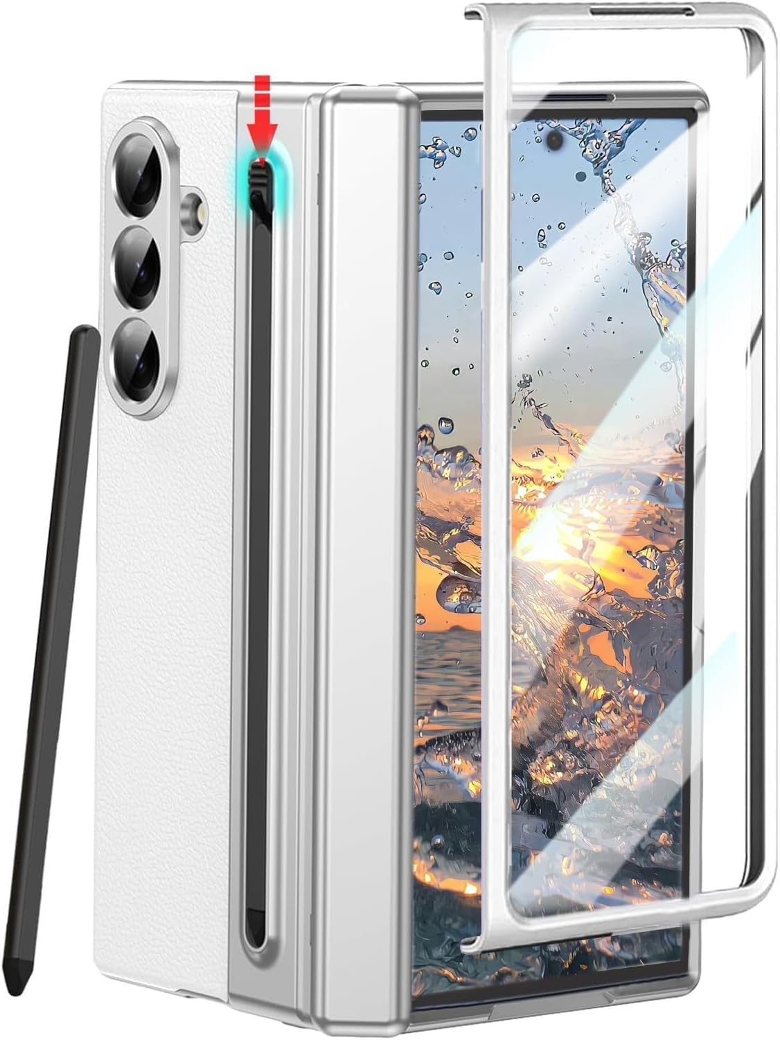 Hybird Shockproof Back Cover Case for Samsung Galaxy Z Fold 8 5G | Hing | S Pen Holder | Leather Hard Back Cover Case for Samsung Galaxy Z Fold8 5G (White, Samsung Galaxy Z Fold 8) — Amazon image 14