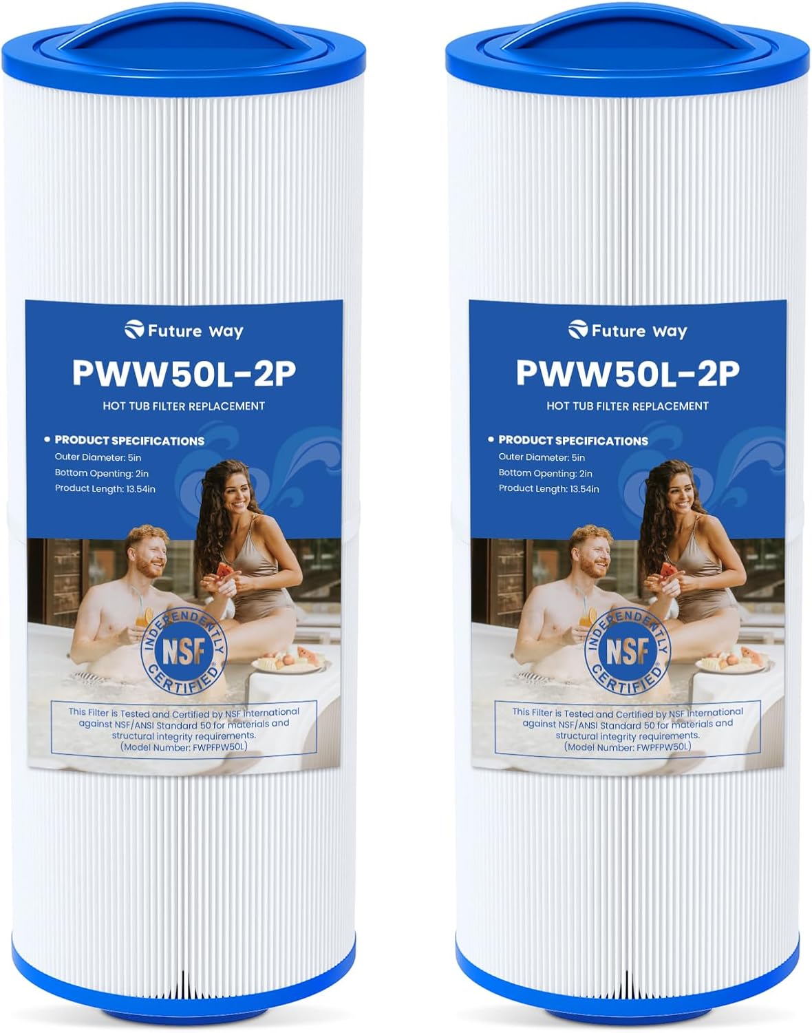 Future Way PWW50L Hot Tub Filter Replacement for Waterway Teleweir 50, 817-4050, Replace Pleatco PWW50L, Unicel 4CH-949, Filbur FC-0172, SD-01143, Spa Filter Cartridge, 50 Sq. Ft, 2 Pack