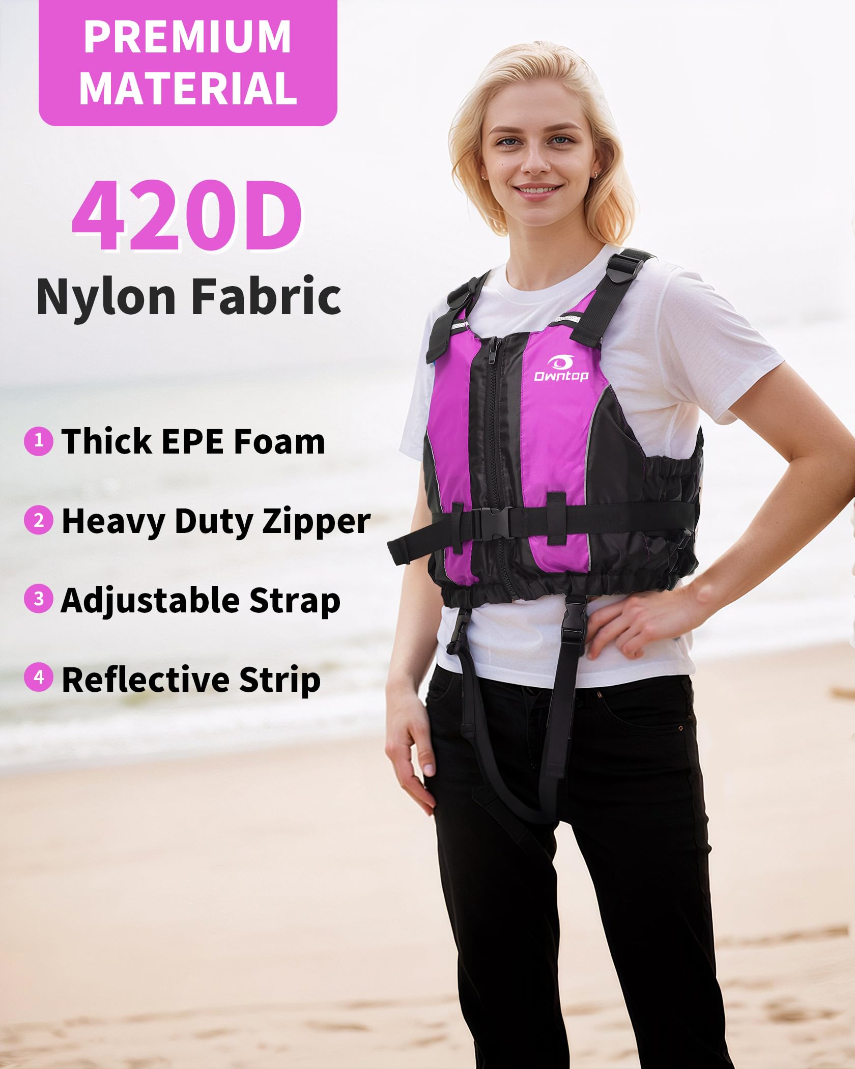 Owntop Chaleco de Ayuda a la Flotabilidad para Adultos, Chaleco de Flotación de Espuma con Bolsillo, Chaleco de Natación para Paddleboarding, Kayak, Sup, Pesca
