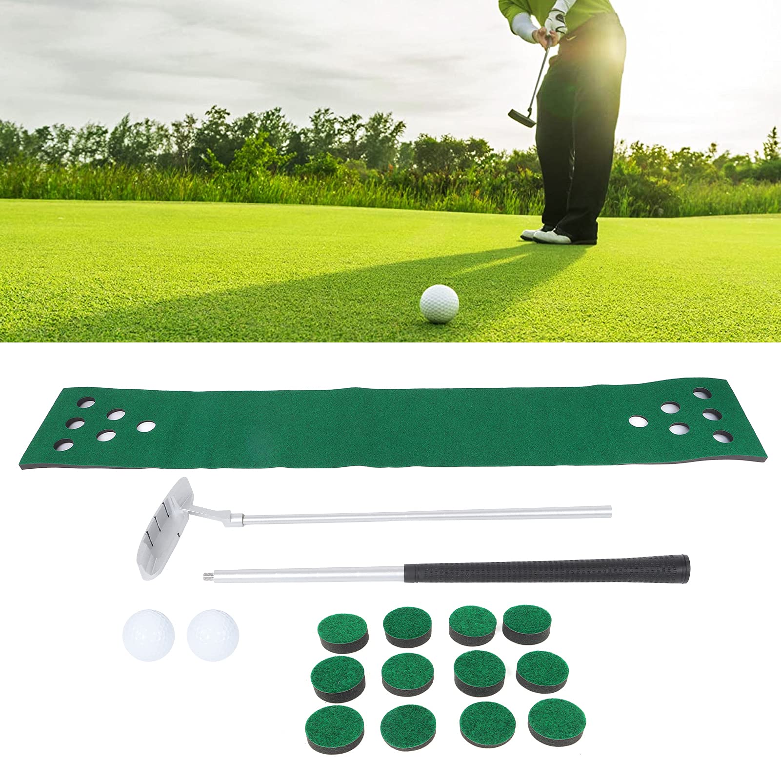 Qqmora Tappetino da con 12 Putting Green e 2 Palline per Divertenti Giochi Al Coperto e All'aperto, Compatto e Pieghevole, Realizzato in Flanella Resistente, Lunghezza 118 Pollici