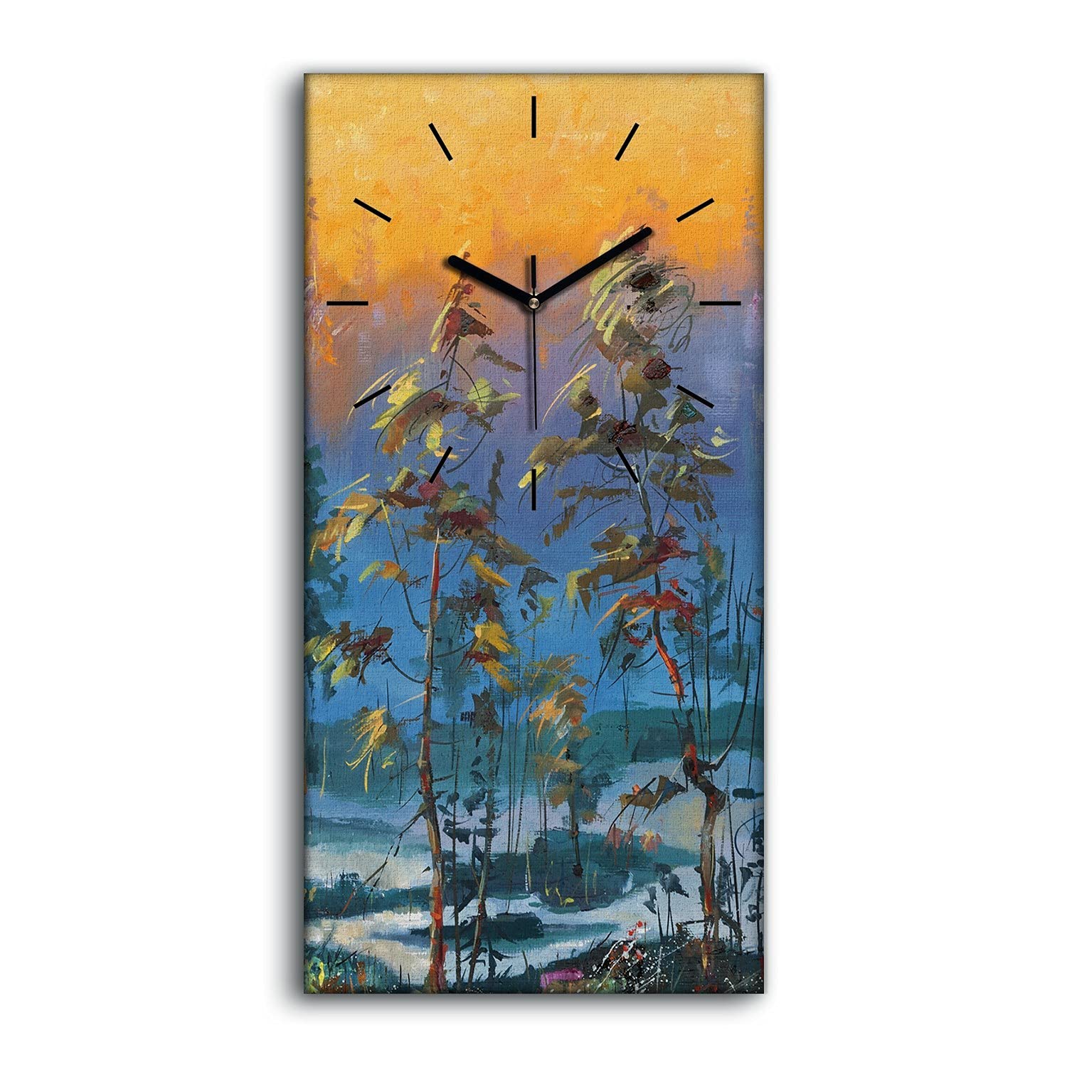 Horloge coucher de soleil en toile 30x60cm avec aiguilles noires épurées