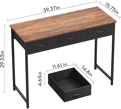 Miniatura 2 de WOHOMO Escritorio para computadora con cajones, escritorio pequeño de tocador de 39.3 pulgadas con almacenamiento, escritorio de dormitorio para