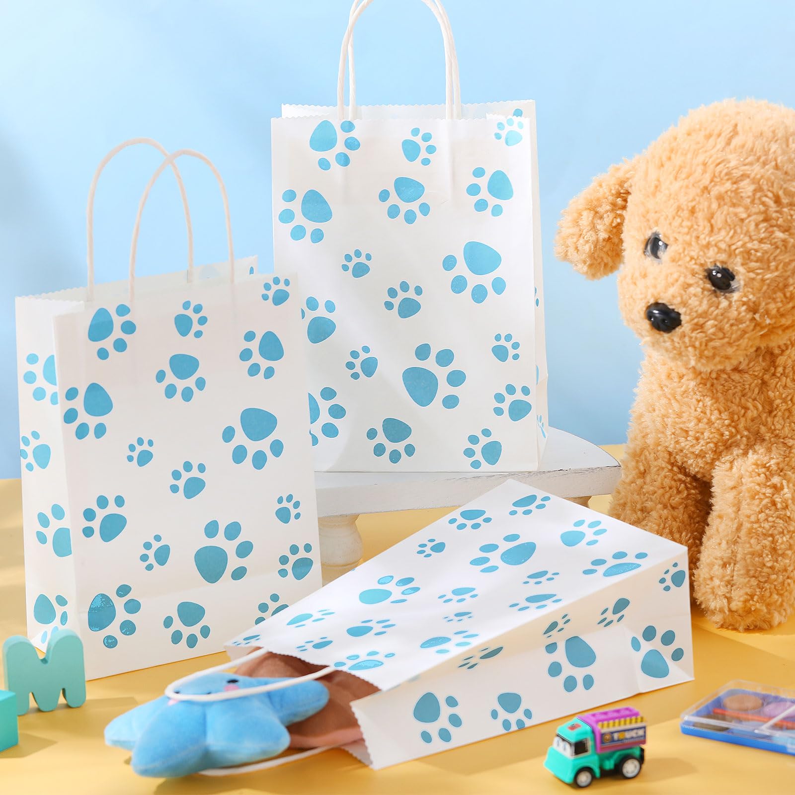 Blulu 36 Stück Pfotenabdruck-Geschenktüten – Aus Kraftpapier Für Hundepartys, Kindergeburtstage Oder Haustier-Events