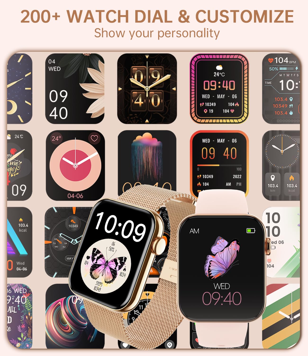 Reloj Inteligente Mujer con Llamadas y Whatsapp Notificación, 1,85" HD Smartwatch Mujer para Android iOS 3 Correas Pulsera Actividad con Pulsómetro SpO2 Sueño Función Femenina Podómetro