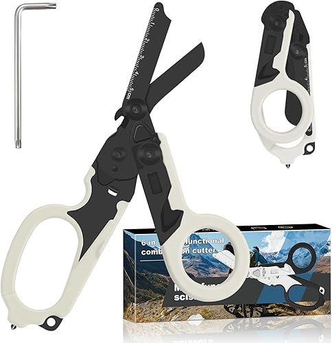 Vista 31 de 6 en 1 Tijeras de trauma plegables retráctiles, Tijeras de emergencia para camping al aire libre, Cortador de cinturón de seguridad, Llave