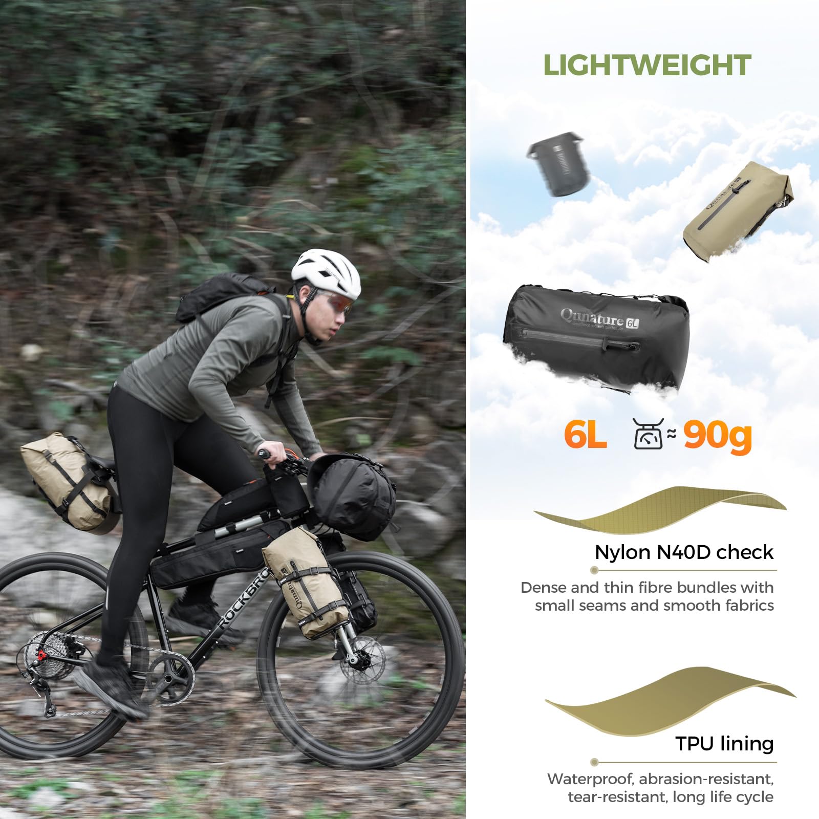 Borsa da Manubrio Impermeabile 6L, Borsa Bici con Sistema di Compressione Sacca Zaino Multifunzionale Ultraleggera, per Campeggio Bikepacking Bici da Strada Mountain Bike, Nero
