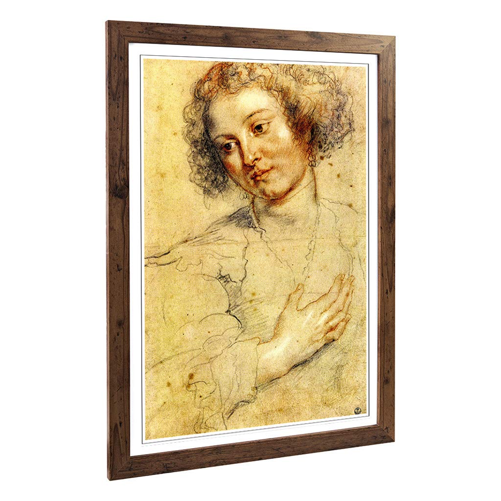 Big Box Art Framed Print of Peter Paul Rubens Head of a Woman Design | Wall Art Picture | Home Decor for Kitchen, Living Room, Bedroom, Hallway, Walnut, A2 / 24.5x18 Inch / 62x45cm