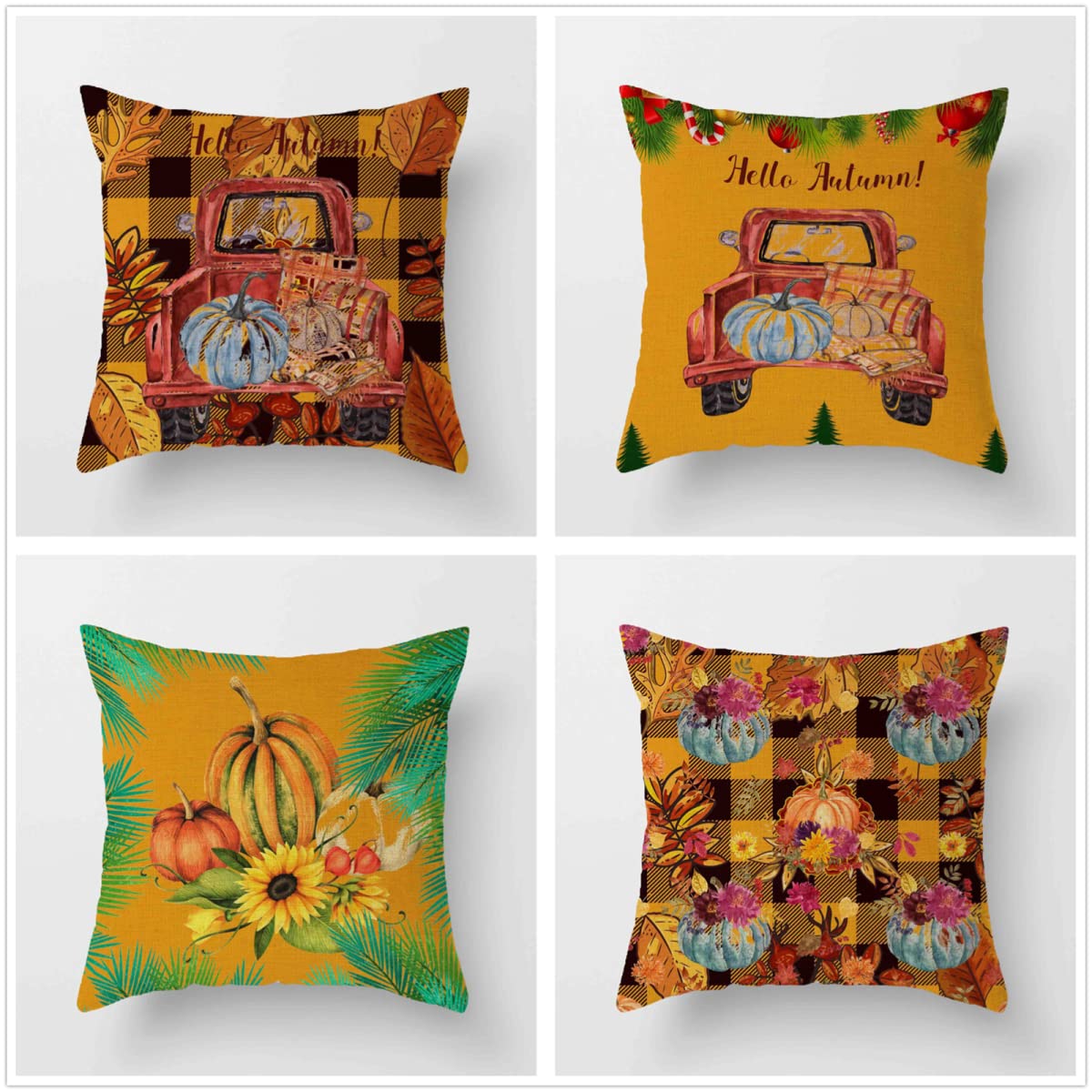 Fundas de Cojines 50x50cm Juego de 4 calabaza de otoño Doble Cara suave Cuadrado Geométrico Funda Cojin, con Cremallera Oculta Fundas Cojines para Sala de Estar Jardín Coche Cojines Decorativos J-852