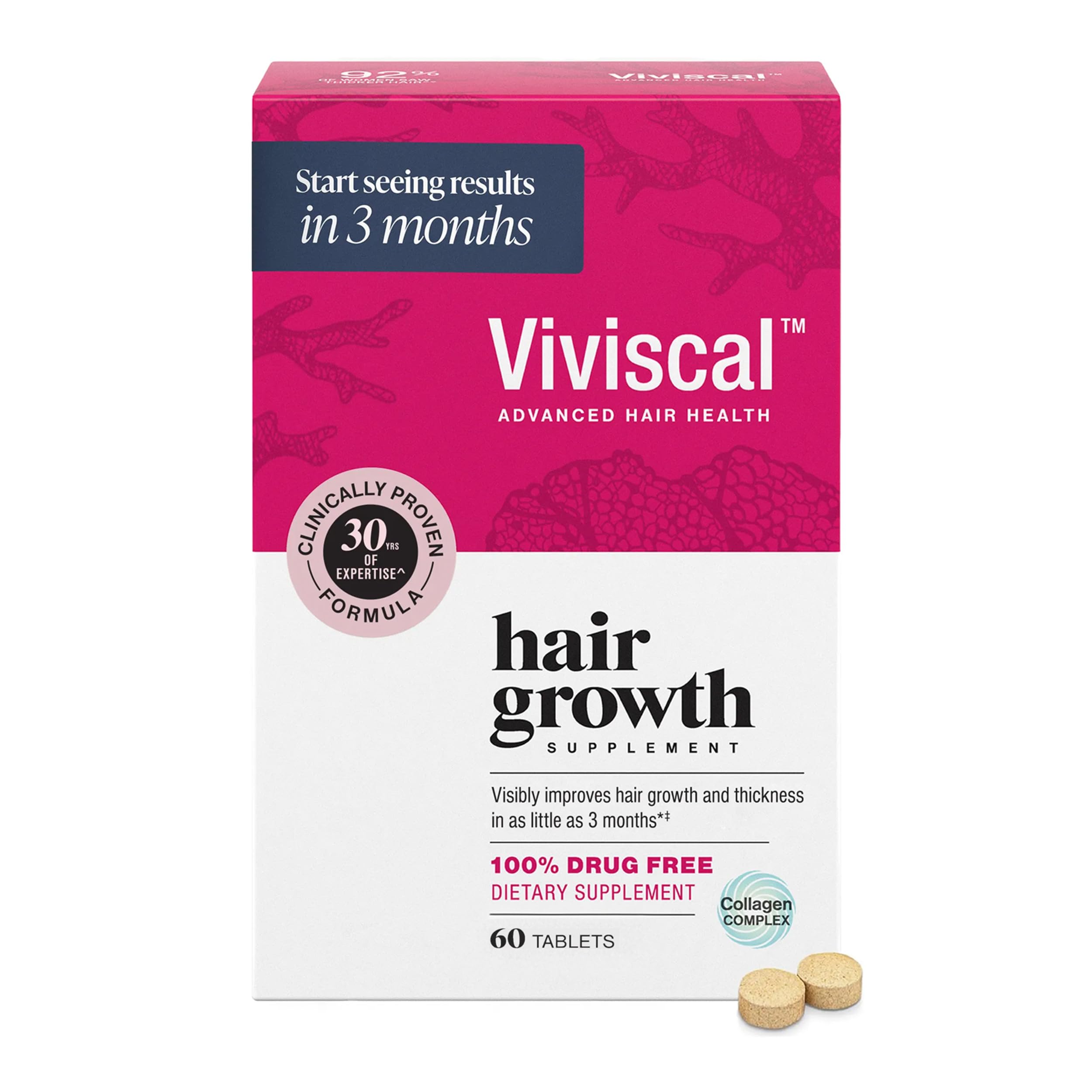 Viviscal Hair Growth Supplements For Women For Thicker, Fuller Hair, Nourishes Thinning & Loss, With Proprietary Collagen Complex, 60 Tablets, 1 Month Supply