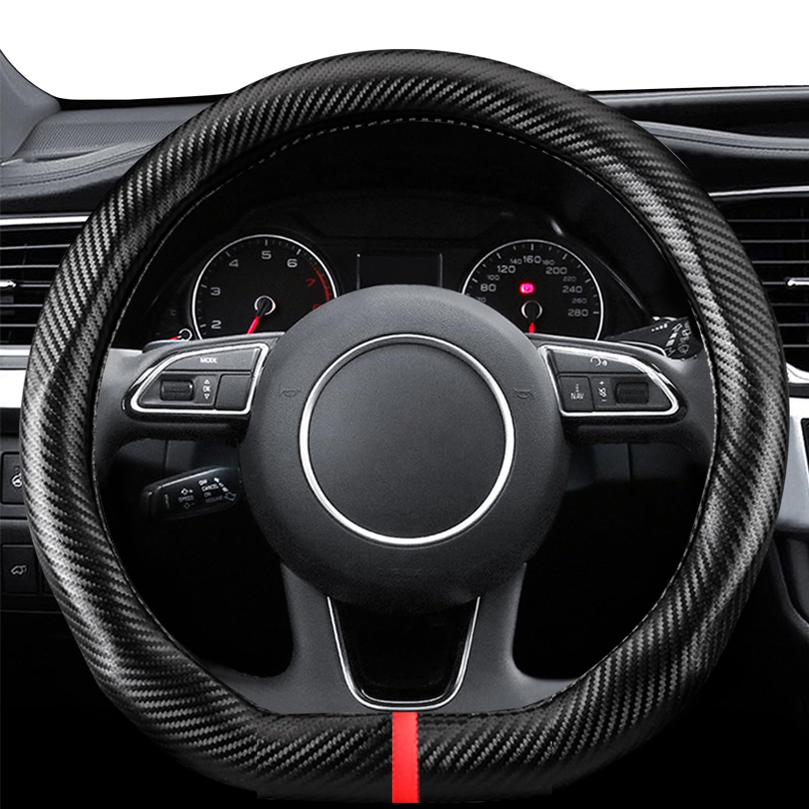 Ergocar Forme de D Matériau en Fibre de Carbone Couvre Volant Antidérapant Respirant Durable Universel Couvre Volant Voiture pour Diamètre 38cm(15 ") en Forme de D-Ondulation Noire