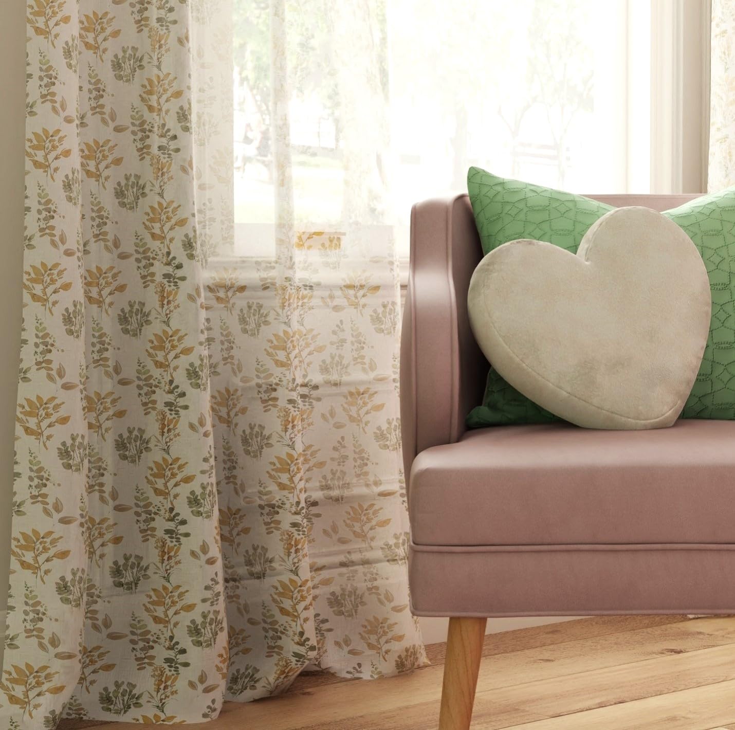 Urban Space Printed Sheer Curtains for Window 5 feet, 35-40% Light Filtering Textured Decorative Curtain with Eyelets and TieBack for Living Room, Set of 2 Curtains (Window - 5 ft, Classic Floral)