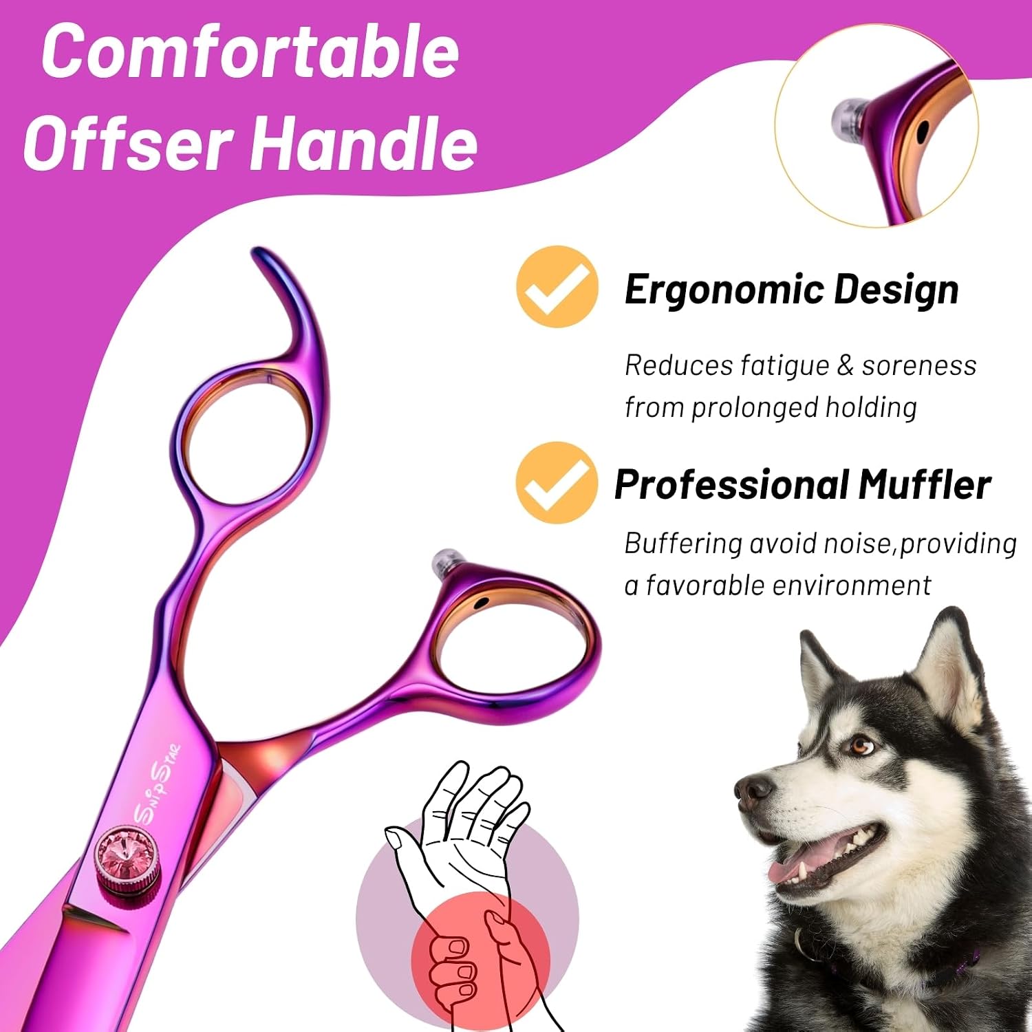 10 Inch Heavy Duty Curved Dog Grooming Scissors, VG10 Pet Shears | 30° curved blade for dogs cats face paws & contour trimming, smooth precise cutting scissors with comfortable ergonomic grip