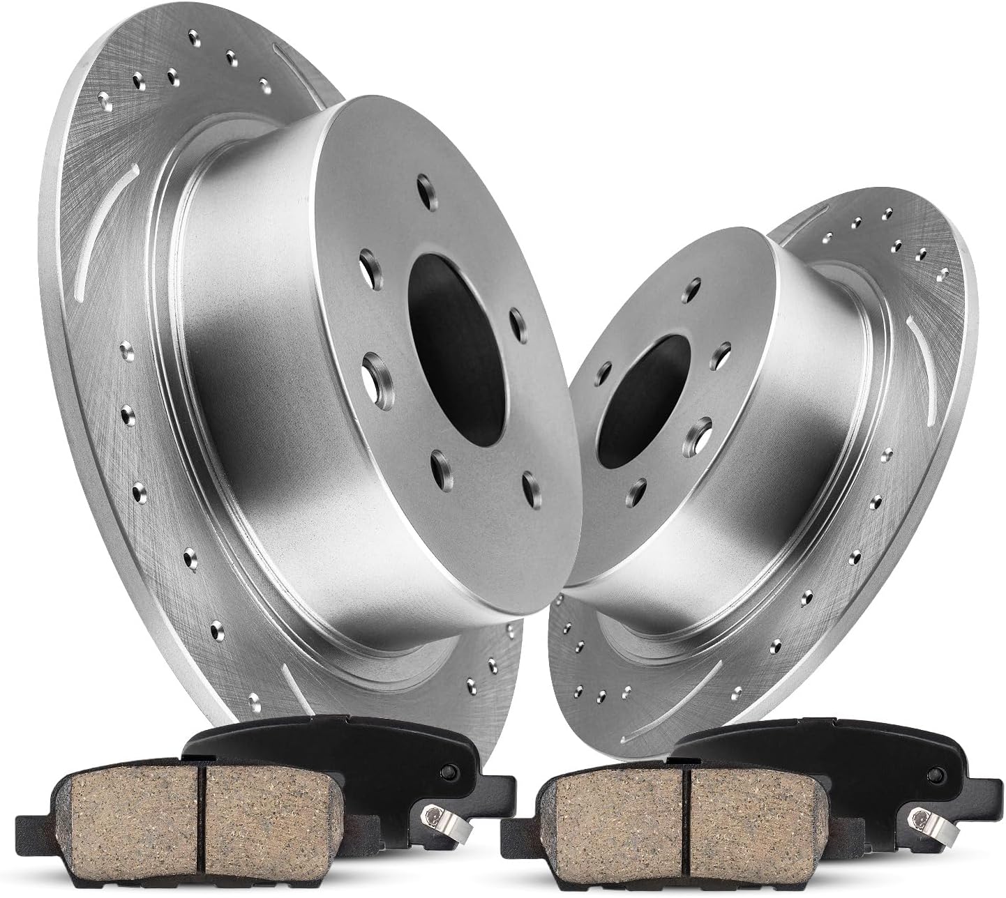 Anpulsero Rear Automotive Replacement Brake Kit, Drilled Slotted Brake Rotors Brake Pads Compatible with 1999-2003 Ford F150, 1997-2002 Expedition|Noise Free Brake Pads Rotors Kit |333.9mm(13.1in)