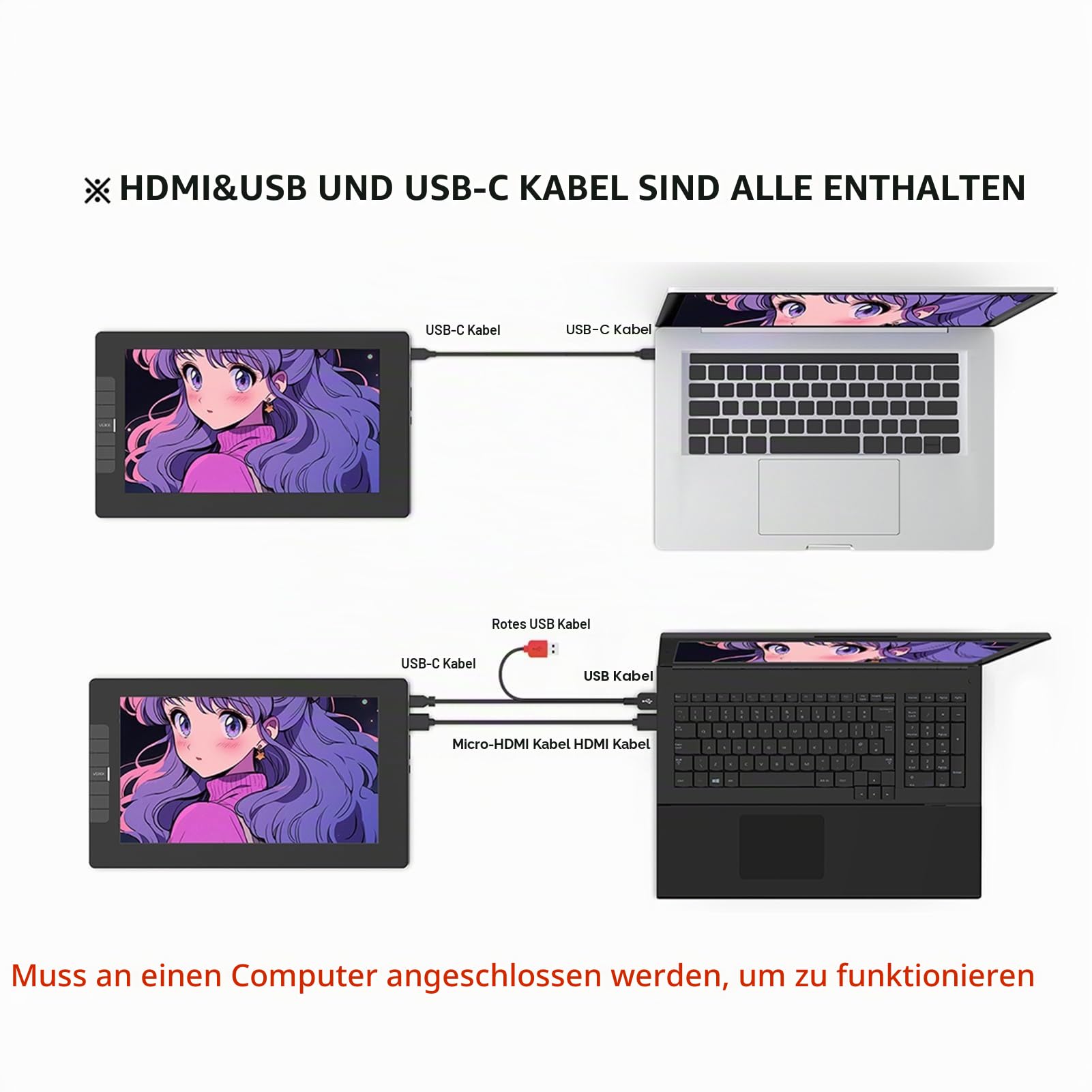 VEIKK Grafiktablett mit Display, VK1200 FHD IPS 11,6 Zoll Grafiktabletts mit 100% sRGB Bildschirm, 6 Shortcut-Tasten und 8192 Stufen Batterie-freiem Stylus, Kompatibel mit Linux/Windows/Mac