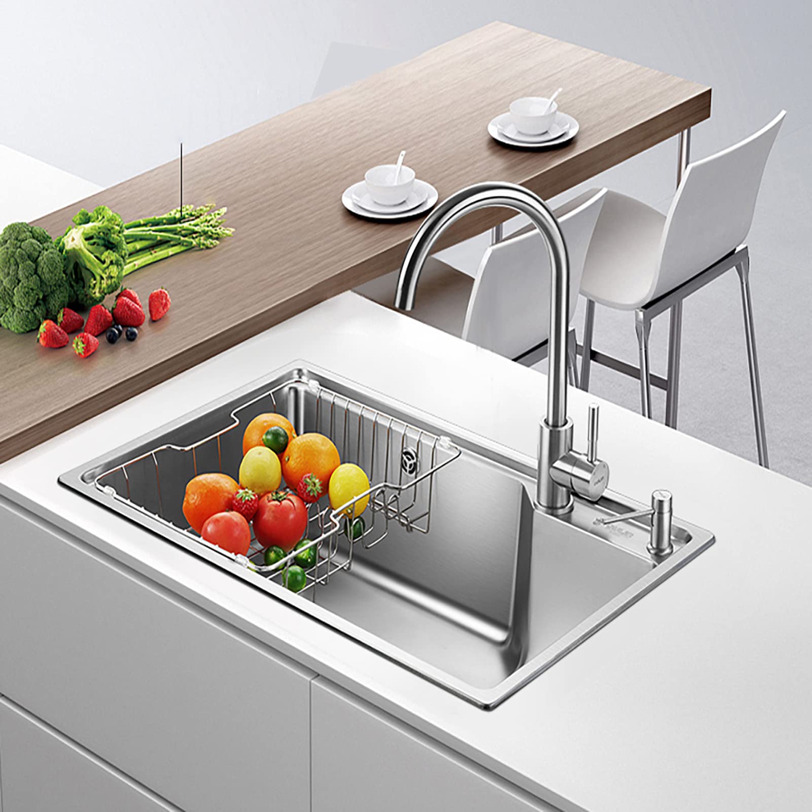 Stainless Steel Kitchen Sink, Single Bowl Sink, with Drain