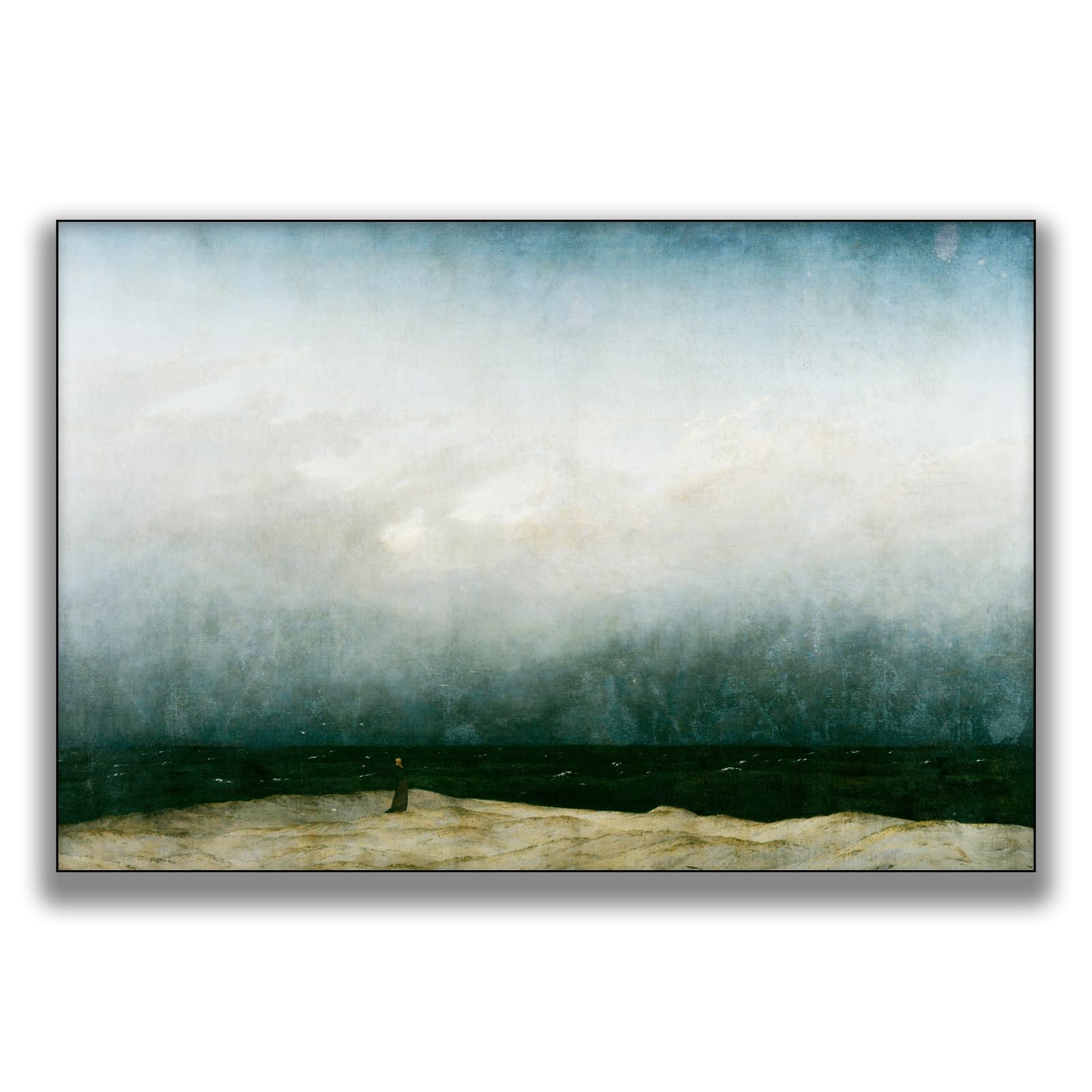 Caspar David Frederich Canvas Wall Art Monks By The Sea Poster- Vintage Classical Landscape Oil Painting Print Room Aesthetic Decor Suitable for Bedroom Living Room Office Wall Decor(12x16in/30x40cm)