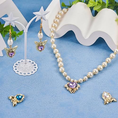 Vista 60 de Cheriswelry 48 dijes redondos de aleación de cristal de aleación de oro plateado de 0.295 in con diamantes de imitación, colgantes pequeños