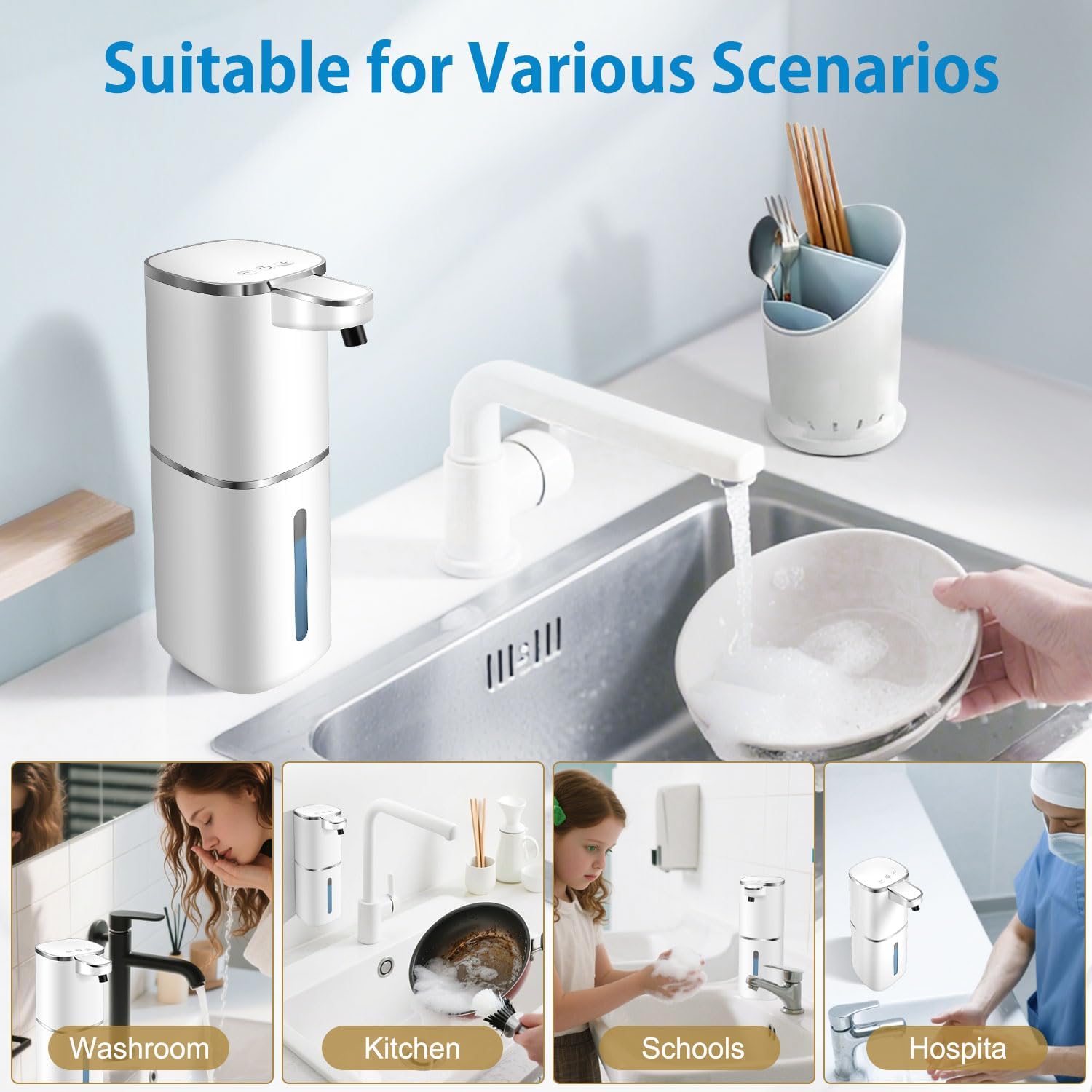 Automatic Liquid Soap Dispenser,Digital Display 9-Level Adjustable Touchless Smart Hand & Dish Soap Dispenser, USB Rechargeable, 13.5oz/400mL Wall Mounted for Bathroom Kitchen, Hotel, Restaurant - Image 7