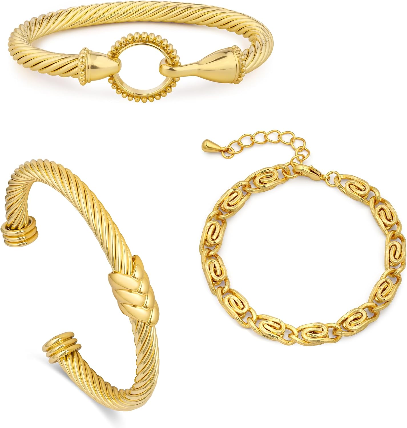 Stainless Steel Bracelets for Women 3pcs Twisted Cable Bracelet Mixed Metal Bracelet Classic Gold Bracelets