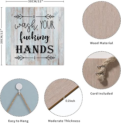 Miniatura 2 de Placa de madera para colgar en la puerta con aspecto desgastado, diseño de casa de campo, para baño, decoración de pared para baño, inodoro