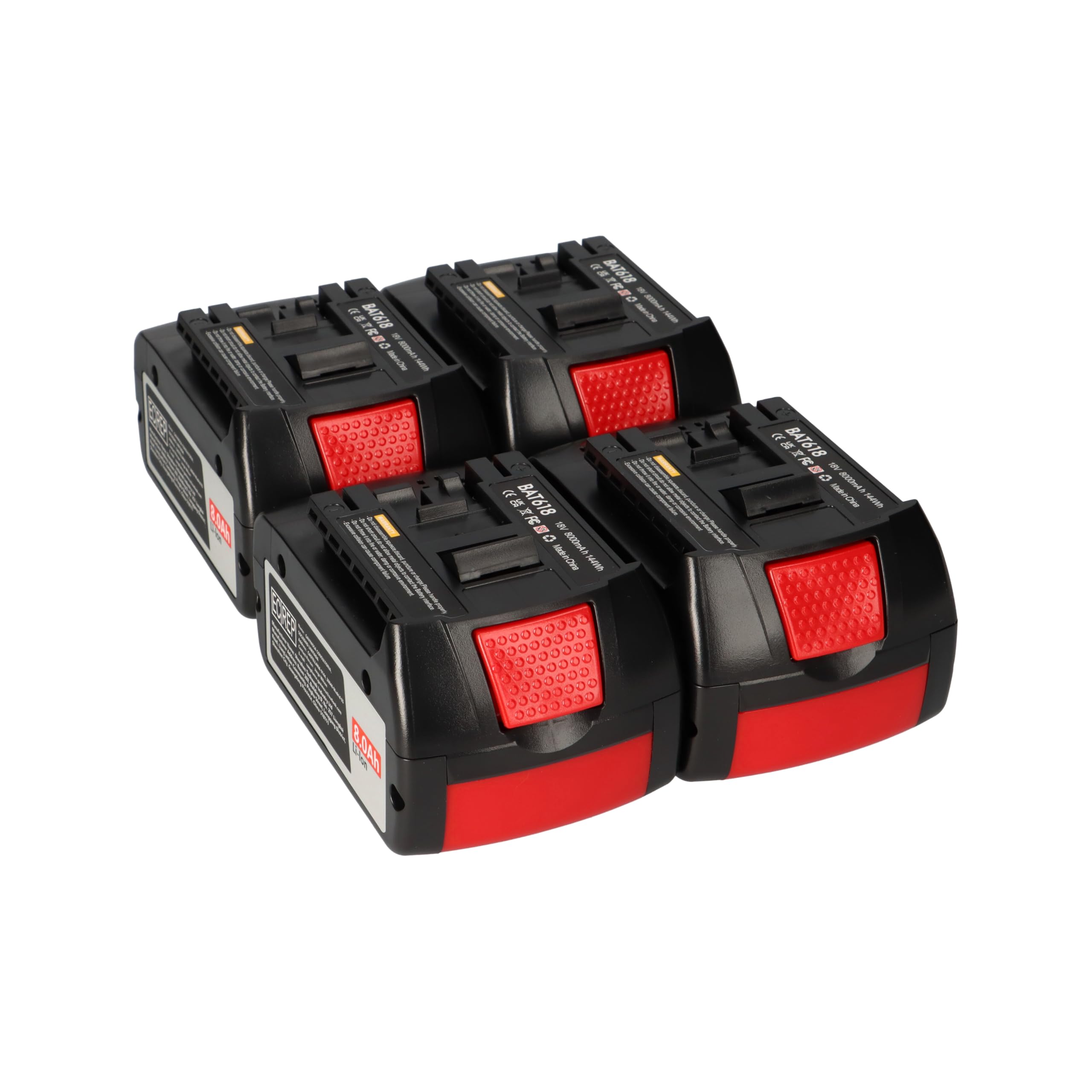 4 batterie di ricambio per Bosch Professional 18 V 8,0 Ah Li-Ion 144 Wh