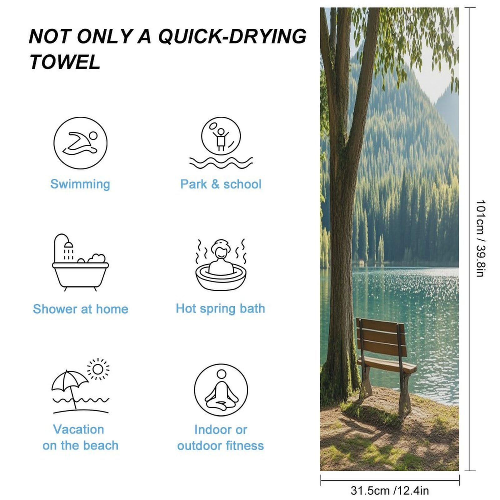 AQRJLPM Lake Bench Quick Dry Towel Cold Fabric Workout Sweat Towels Highly Absorbing Odor-Free Travel Towel for Hot Yoga Tennis Running Exercise Working Out Camping