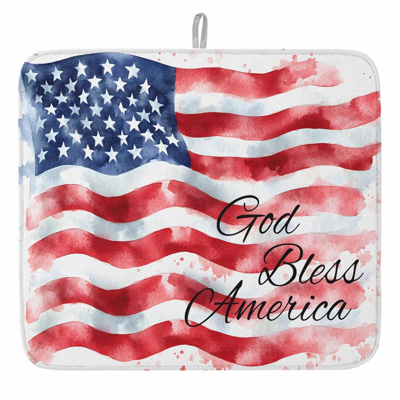 4th of July Dish Drying Mat for Kitchen Counter God Bless America Drying Pad Absorbent Drying Mats for Countertops Sinks Draining Racks Flag Drainer