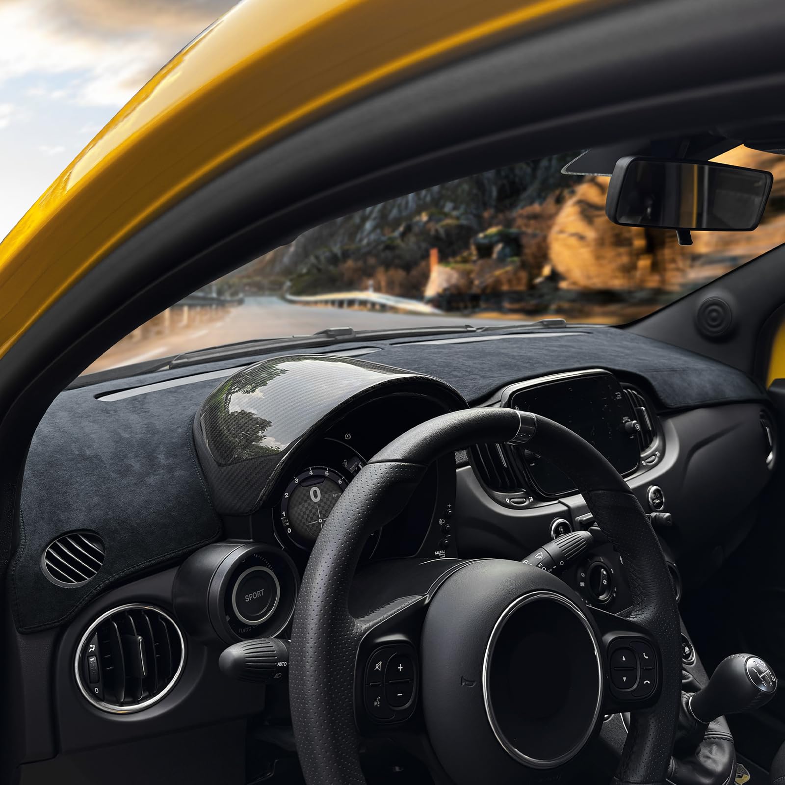 KUNGKIC Per Abarth 595 695 2017-2024 Copertina per Cruscotto in Flanella per Auto, Protezione Solare per Interno Auto, Protezione dalla Luce per Cruscotto, Protezione in Spugna per Cruscotto