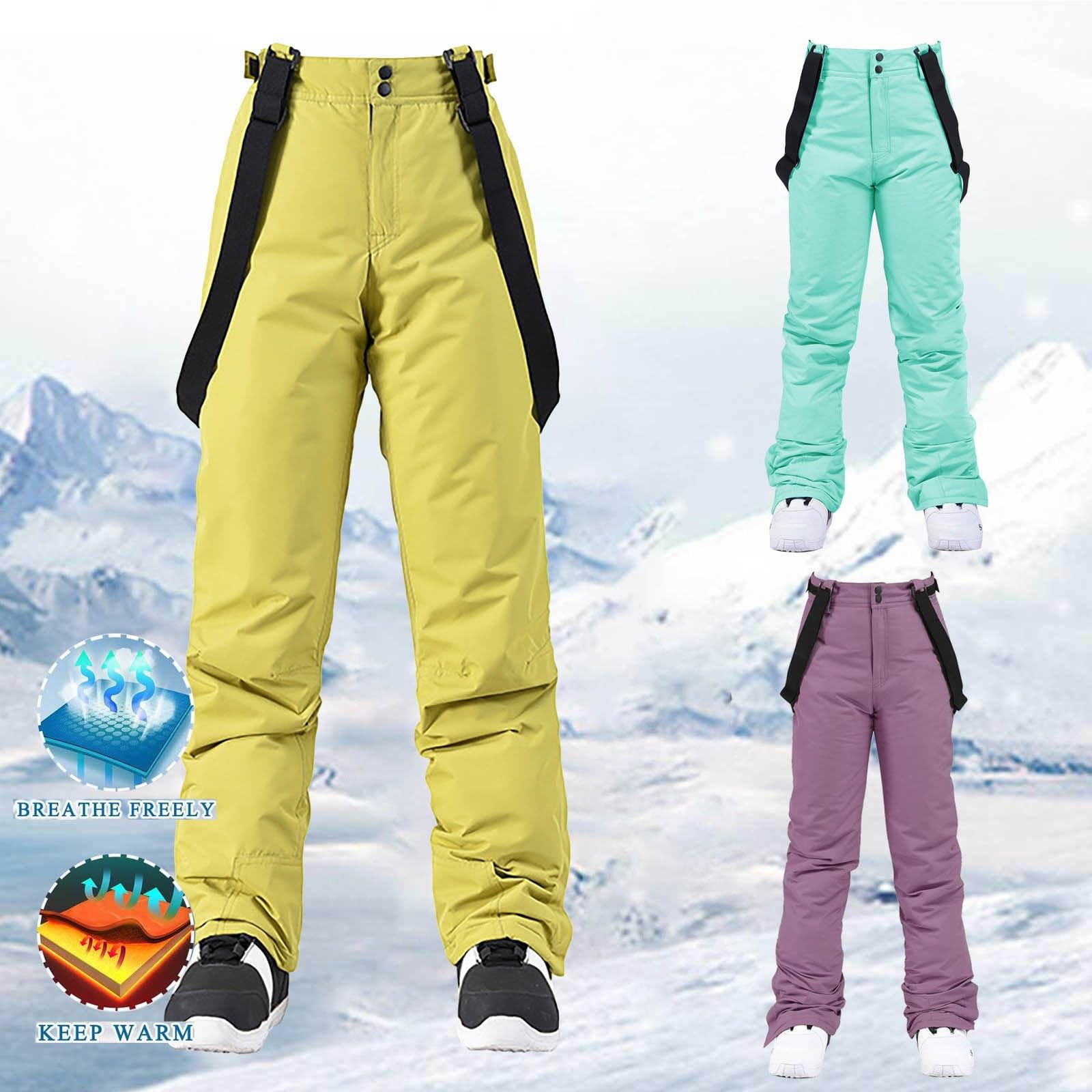 Pantaloni da neve da donna con bretelle: pantaloni da sci, snowboard, invernali, pantaloni termici, per attività all'aria aperta, antivento, in softshell, da sci, imbottiti, caldi e funzionali