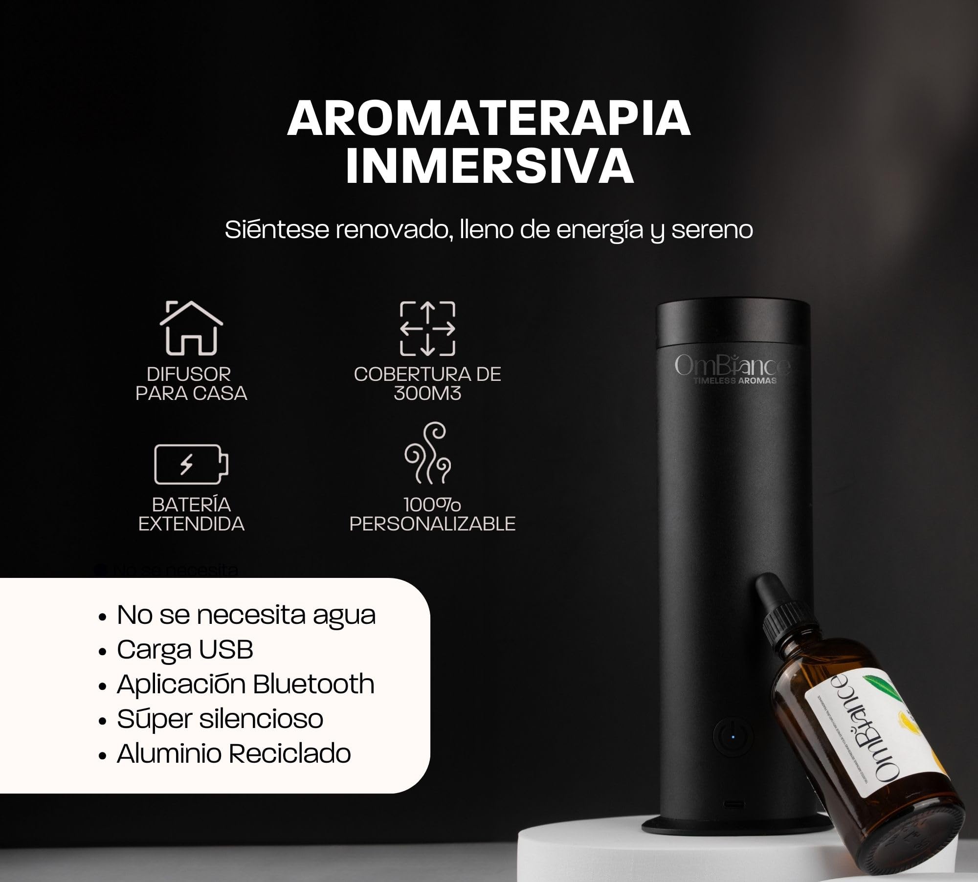 Difusor de Aromas y Aceites Esenciales Profesional | Controlado por Aplicación | Humidificador y Purificador Aire | Absorbe Olores | Regalo Ideal, Negro, 300m3, Aluminio