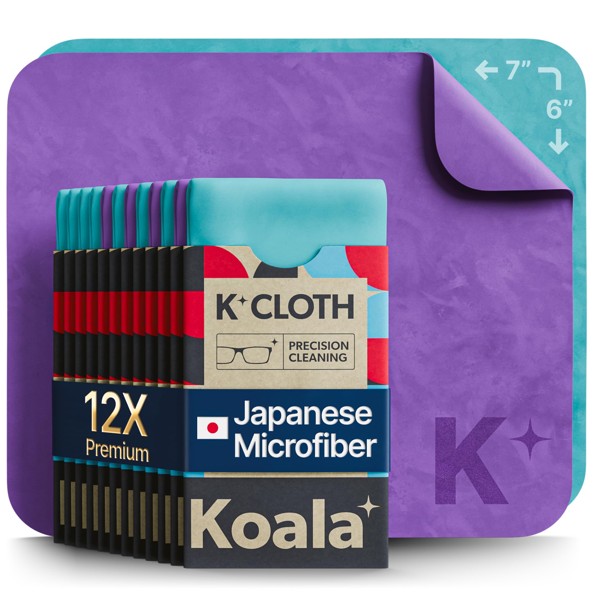 Koala Lens Cleaning Cloth | Japanese Microfiber | Glasses Cleaning Cloths | Eyeglass Lens Cleaner | Cloth Cleaners for Camera Glass Lenses and Screen Cleaning | Blue & Purple (Pack of 12)