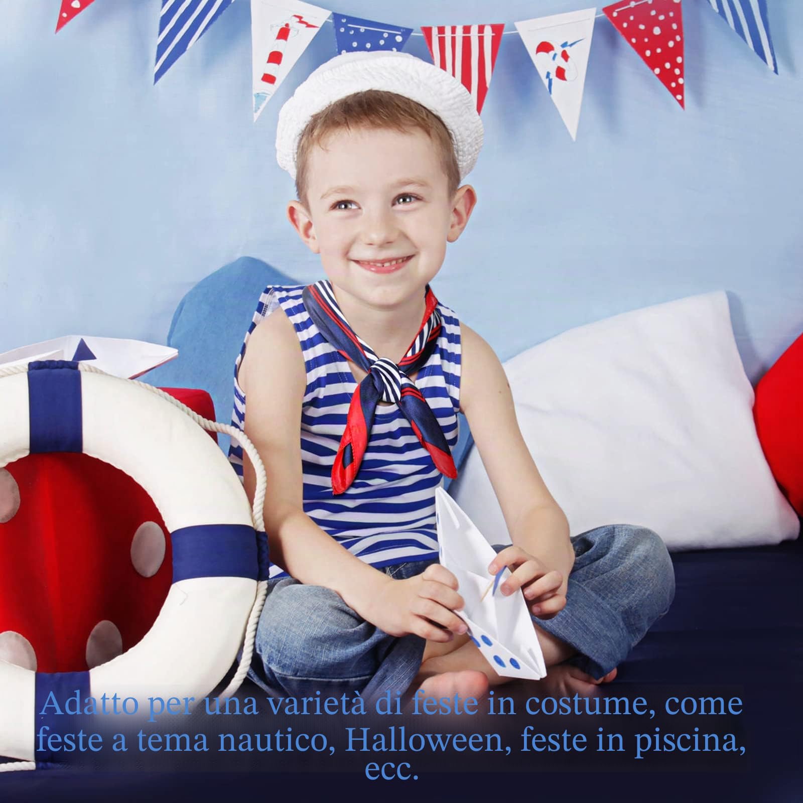 HICARER 12 Sciarpe Marinaio in Seta Imitata per Donna Fazzoletto Collo Nautica Blu Bianca Rossa Foulard Quadrata (Classico)
