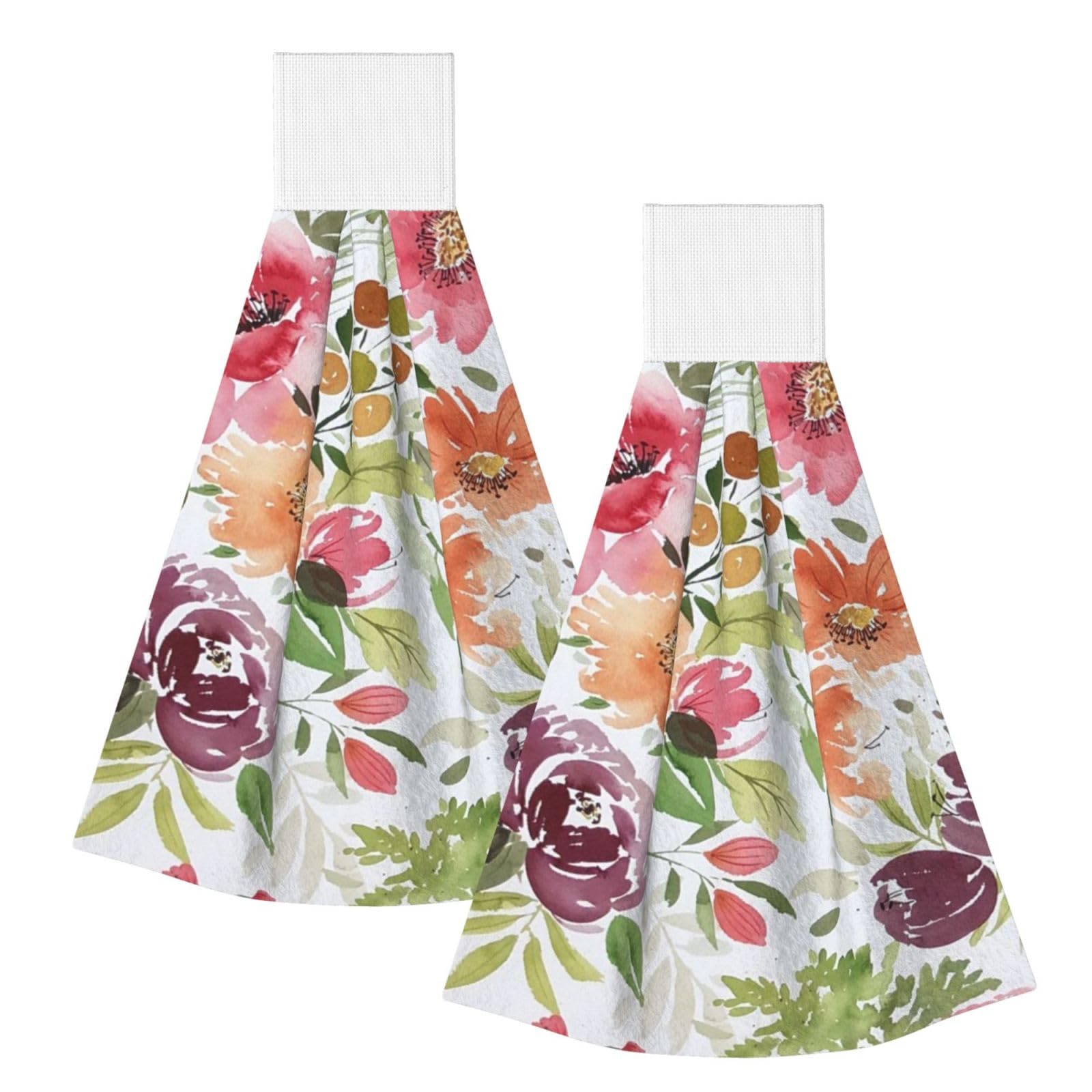 DOPKLNA Peach Peony, 2 Pcs Hanging Coral Fiber Hand Towels for Bathroom, Absorbent Kitchen Towels