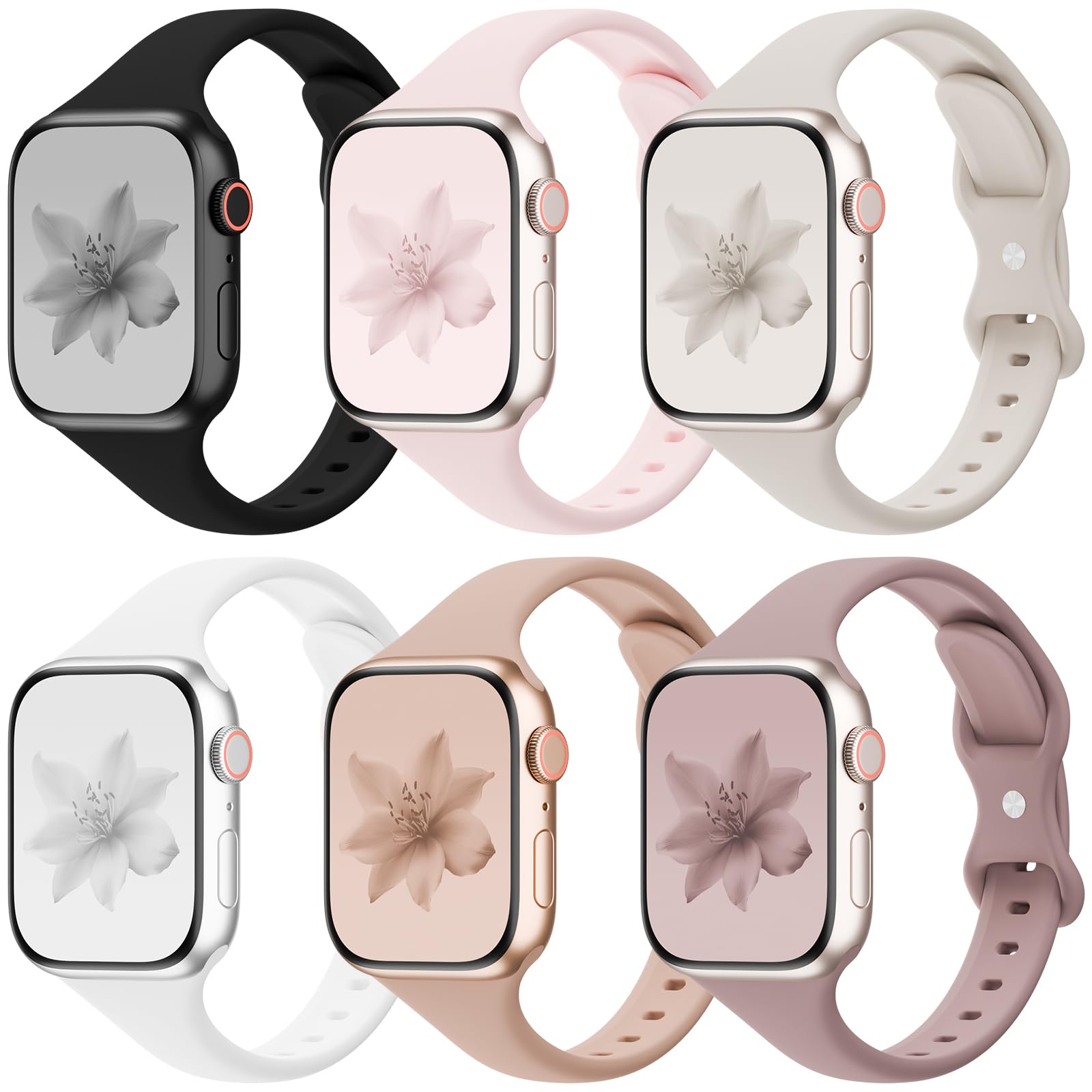 6 Pack Thin Slim Bands Compatible with Apple Watch 38mm 40mm 41mm 42mm 44mm 45mm 46mm 49mm Women Men, Replacement Soft Silicone Sport Strap for iWatch