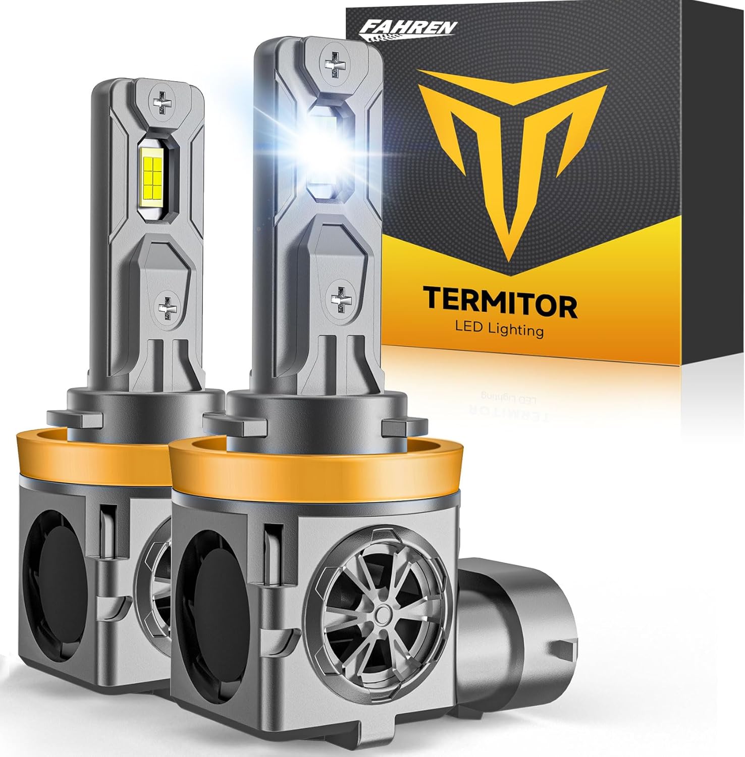 Upgraded H11/H9/H8 Bulbs, 50,000LM 1000% Super Brighter, 6500K Cool White, Real 1:1 Mini Size, Plug and Play Powersports Driving Light Bulb Assemblies, 75000+ Hours Lifespan, Pack of 2