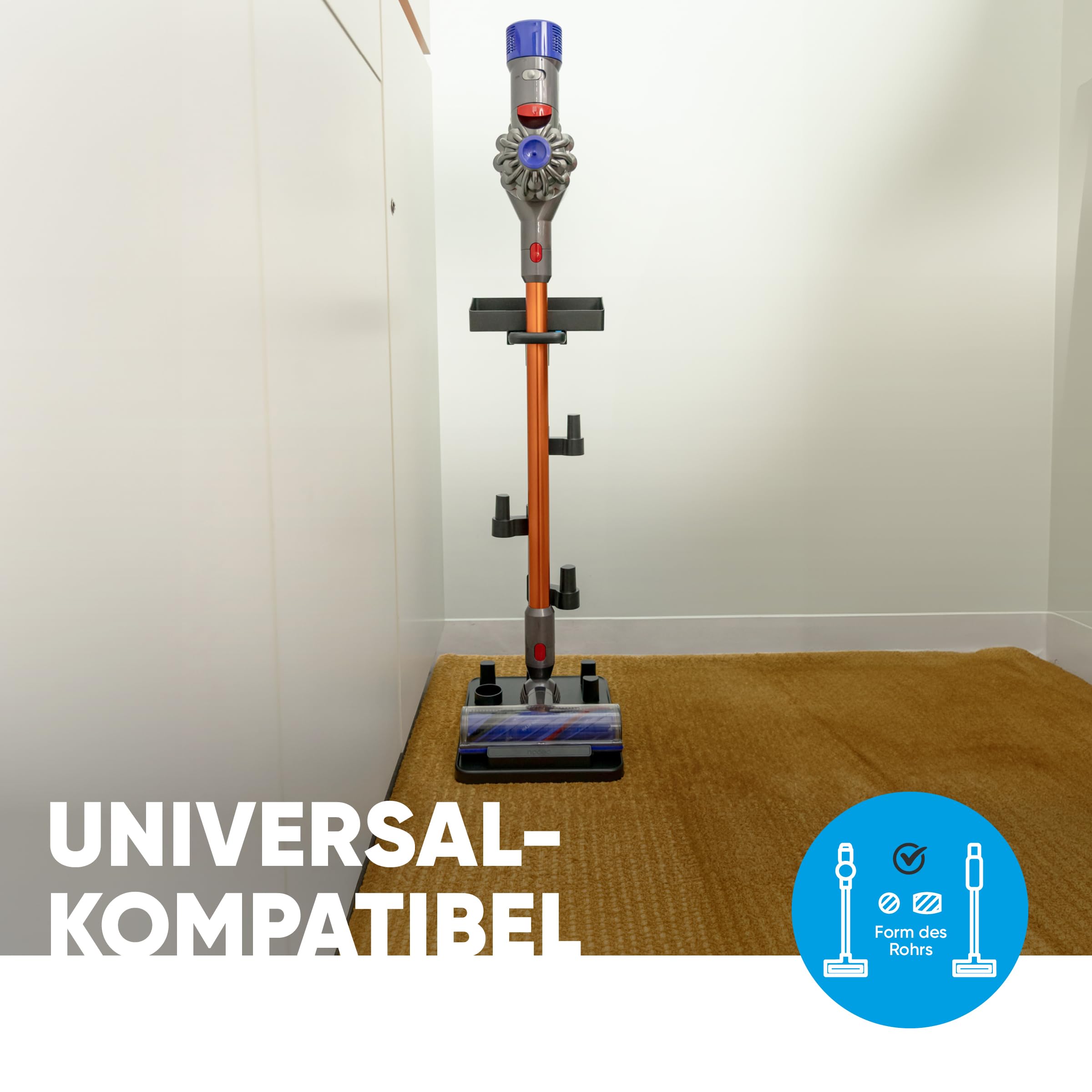 hoogo orga-nicer ST007 | Universal-Stand Halterung für Akku-Staubsauger mit Saugrohren von 32-46 mm Ø | Einfache Montage ohne Bohren | Ständer Bodenständer Akku-Stielsauger Zubehör
