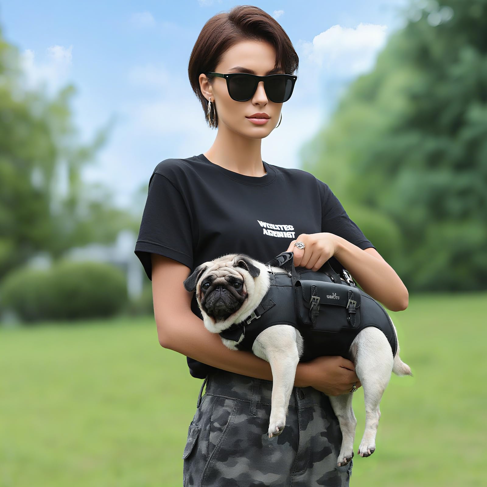 Wakytu Tragehilfe für kleine Hunde, Hebegeschirr, verstellbare gepolsterte atmungsaktive Gurte. Für Hunde mit Behinderung, Gelenkverletzung, Arthritis & eingeschränkter Gehstabilität.(L, 8.5-13.5kg)