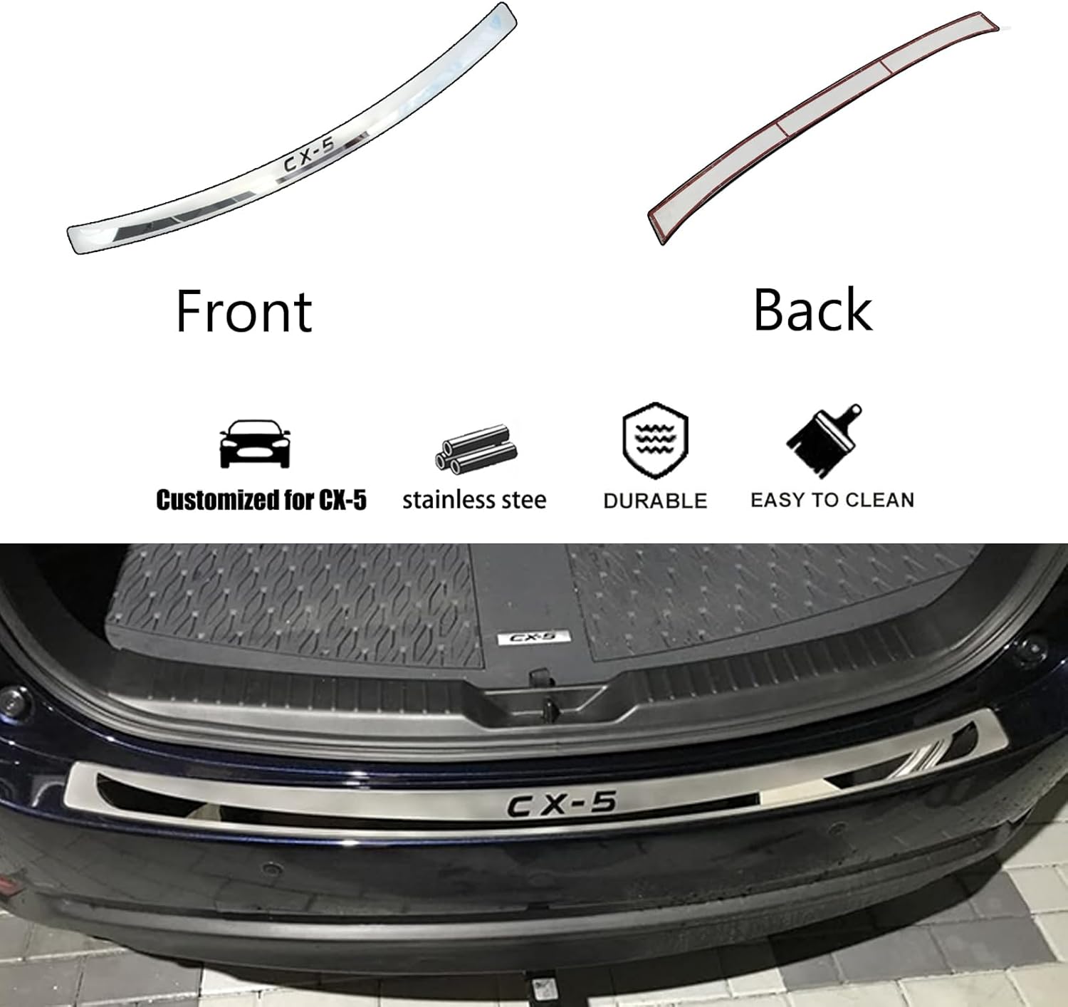 GZBFTDH for Mazda Cx5 2013-2025 Door Sill Trim Plates and Rear Bumper Sill Protector, Steel Accessories Guard Cover 5pcs Kit