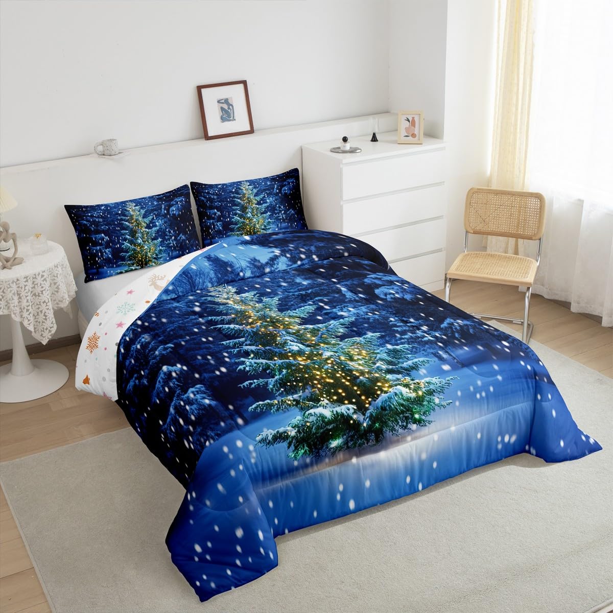 Set copripiumino singolo con albero di Natale, per ragazzi, ragazze, bambini, biancheria da letto a tema invernale, 2 pezzi, set di biancheria da letto con scritta "Happy New Year", set copripiumino a
