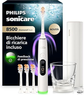 Philips Sonicare Next-Generation DiamondClean 8500 Spazzolino elettrico - con Feedback di pressione, 18 impostazioni, bianco polvere, HX8515/11