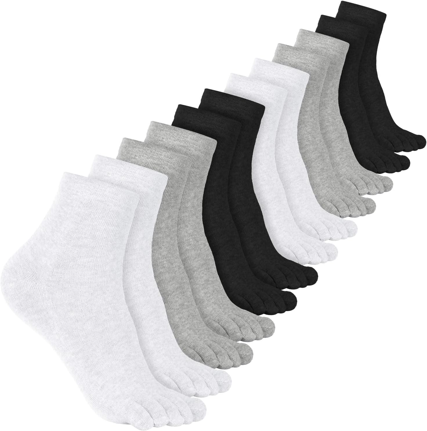 6 Pairs Women Toe Socks Cotton Five Toe Socks Breathable Compression Pure Color Tube Socks for Women Men Athletic Running, Black, White, Gray, One Size
