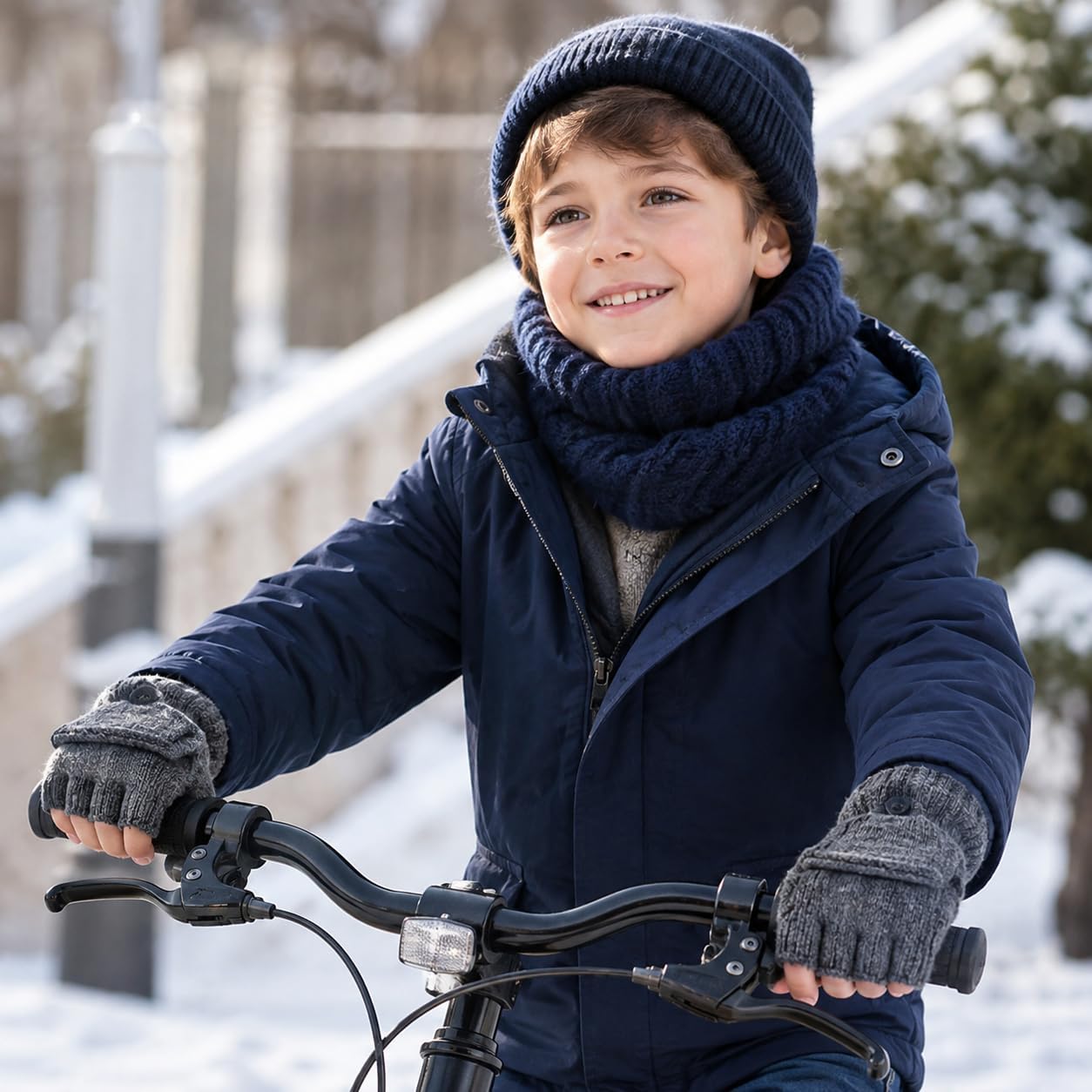 kids Flip Top Knit Gloves for Cold Weather Convertible Half-Finger Gloves for Outdoor Activities