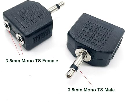 5pcs 3.5mm 1/8 Inch 1/8 Mono TS Male to Dual 2 Port 3.5mm Female Mono Audio Y Splitter Microphone Headphone Adapter Connector Converter