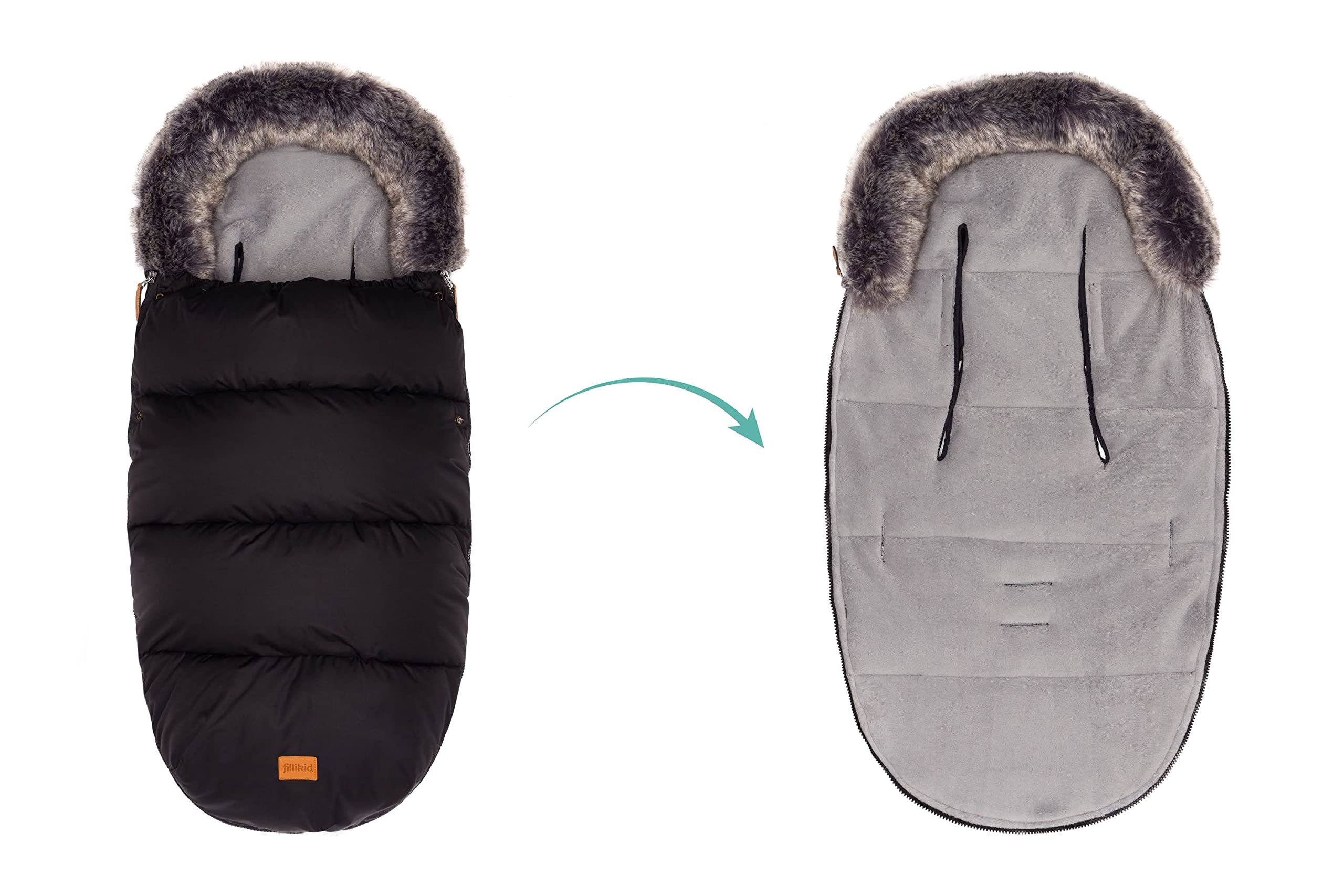 Fillikid Winterfußsack Manaslu extra warm mit Coral Fleece für Kinderwagen Buggy Jogger / Fußsack, Schwarz, 97x50x10 cm (1er Pack)